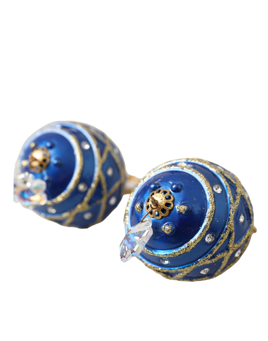 Dolce &amp; Gabbana – Ohrclips mit Weihnachtskugeln und blauem Kristall in Messing
