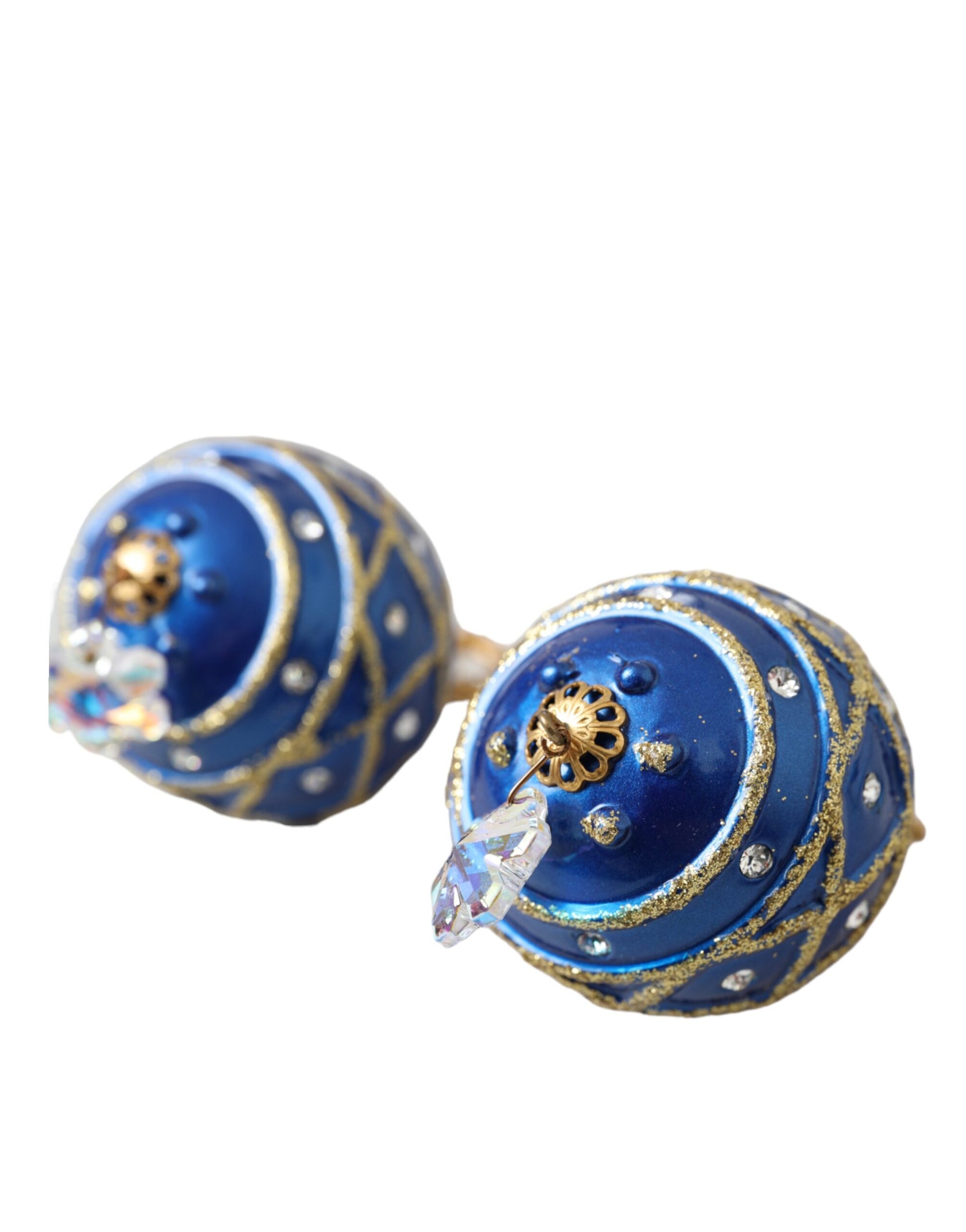 Dolce &amp; Gabbana – Ohrclips mit Weihnachtskugeln und blauem Kristall in Messing