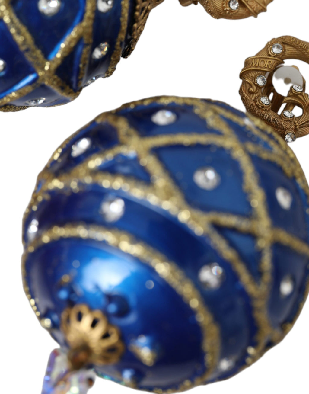Dolce &amp; Gabbana – Ohrclips mit Weihnachtskugeln und blauem Kristall in Messing