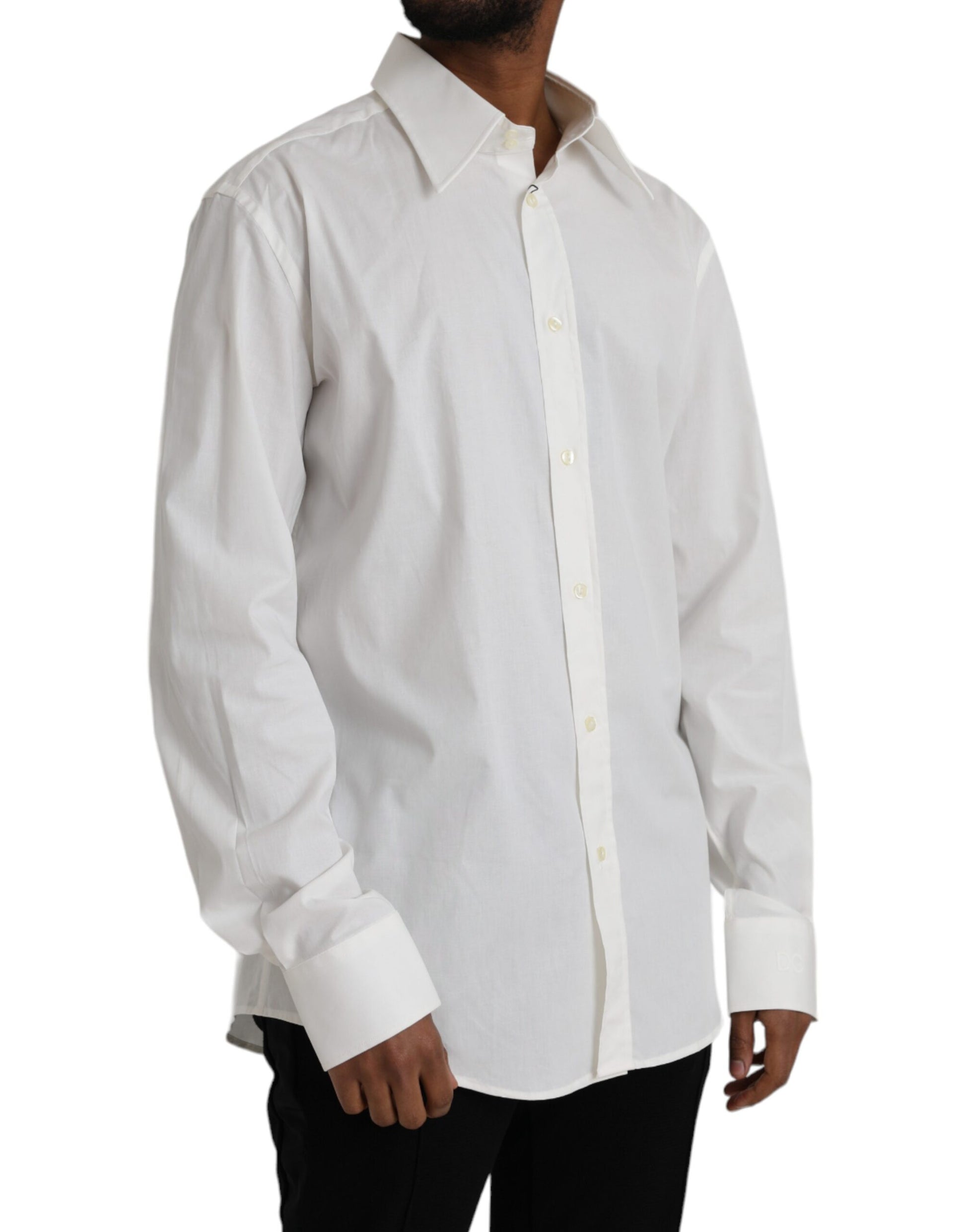 Dolce & Gabbana Robe en coton blanc Coupe ajustée Chemise DORÉE