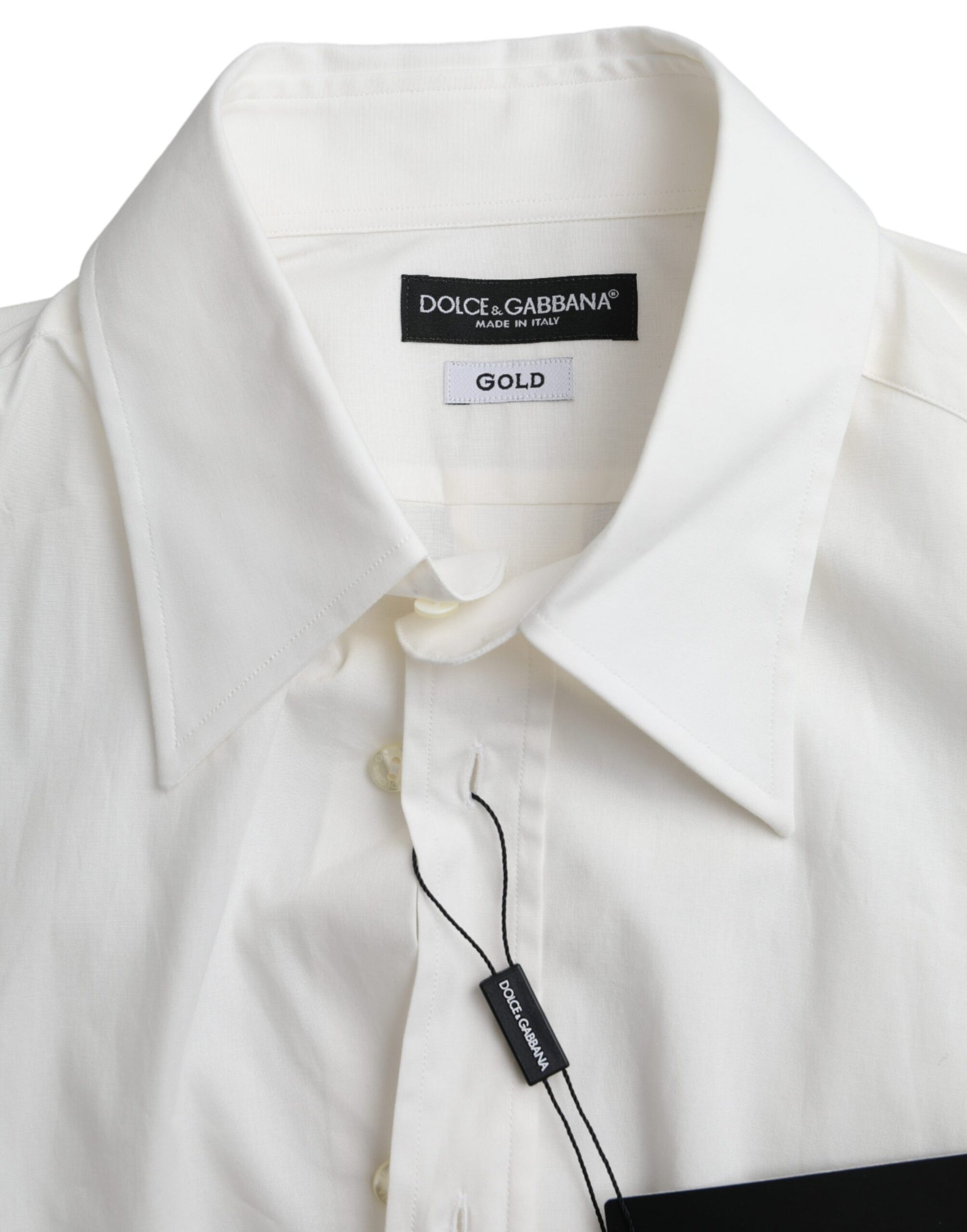 Dolce & Gabbana Robe en coton blanc Coupe ajustée Chemise DORÉE