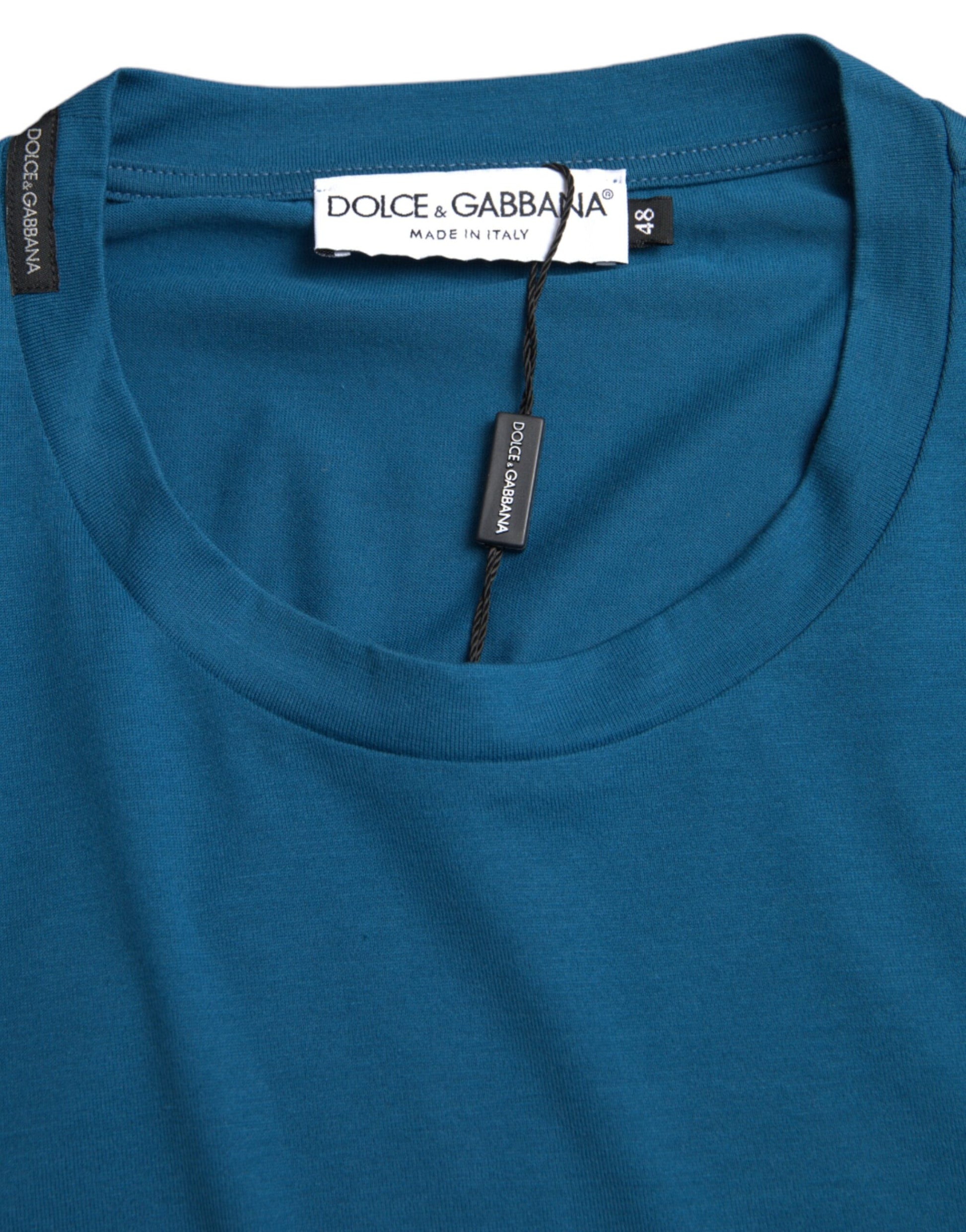 T-shirt Dolce & Gabbana bleu à col rond et manches courtes avec logo