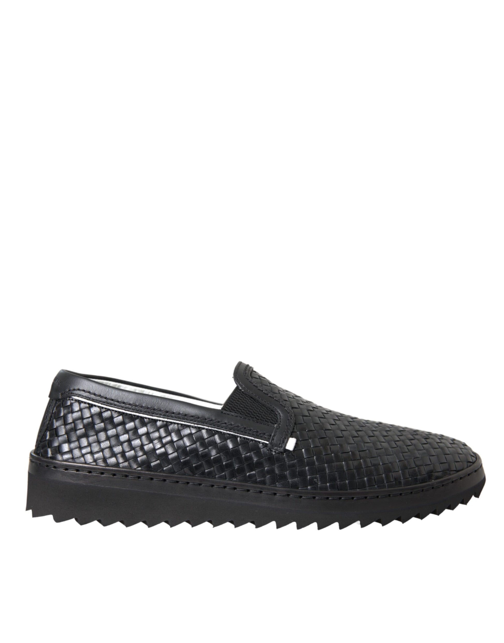 Chaussures Loafers Homme en Cuir de Buffle Tressé Noir Dolce & Gabbana
