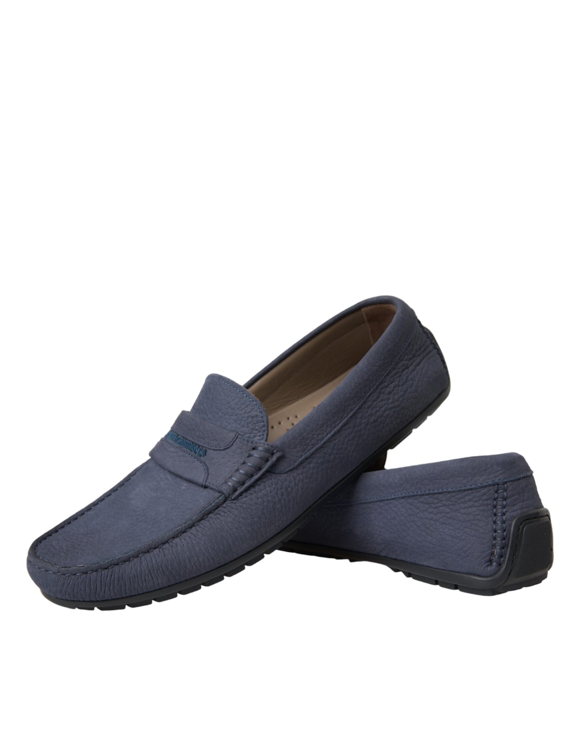 Chaussures Mocassins à Enfiler en Cuir de Veau Bleu Dolce & Gabbana