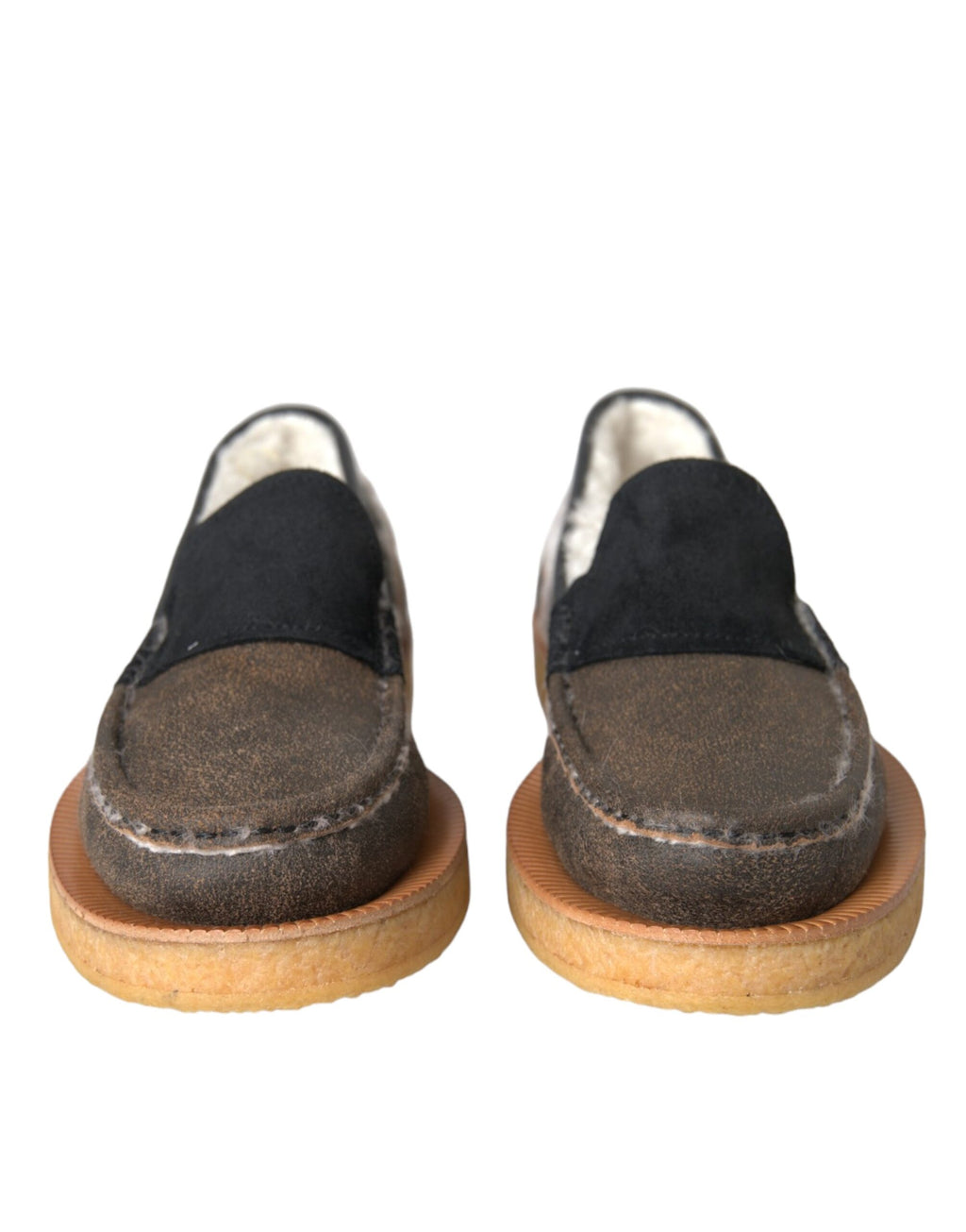 Mocassins pour homme en cuir et fourrure marron et noire Dolce & Gabbana