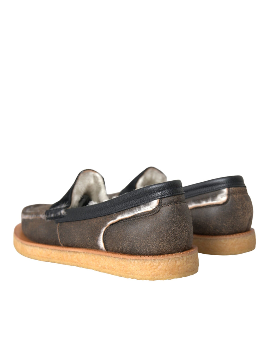 Mocassins pour homme en cuir et fourrure marron et noire Dolce & Gabbana