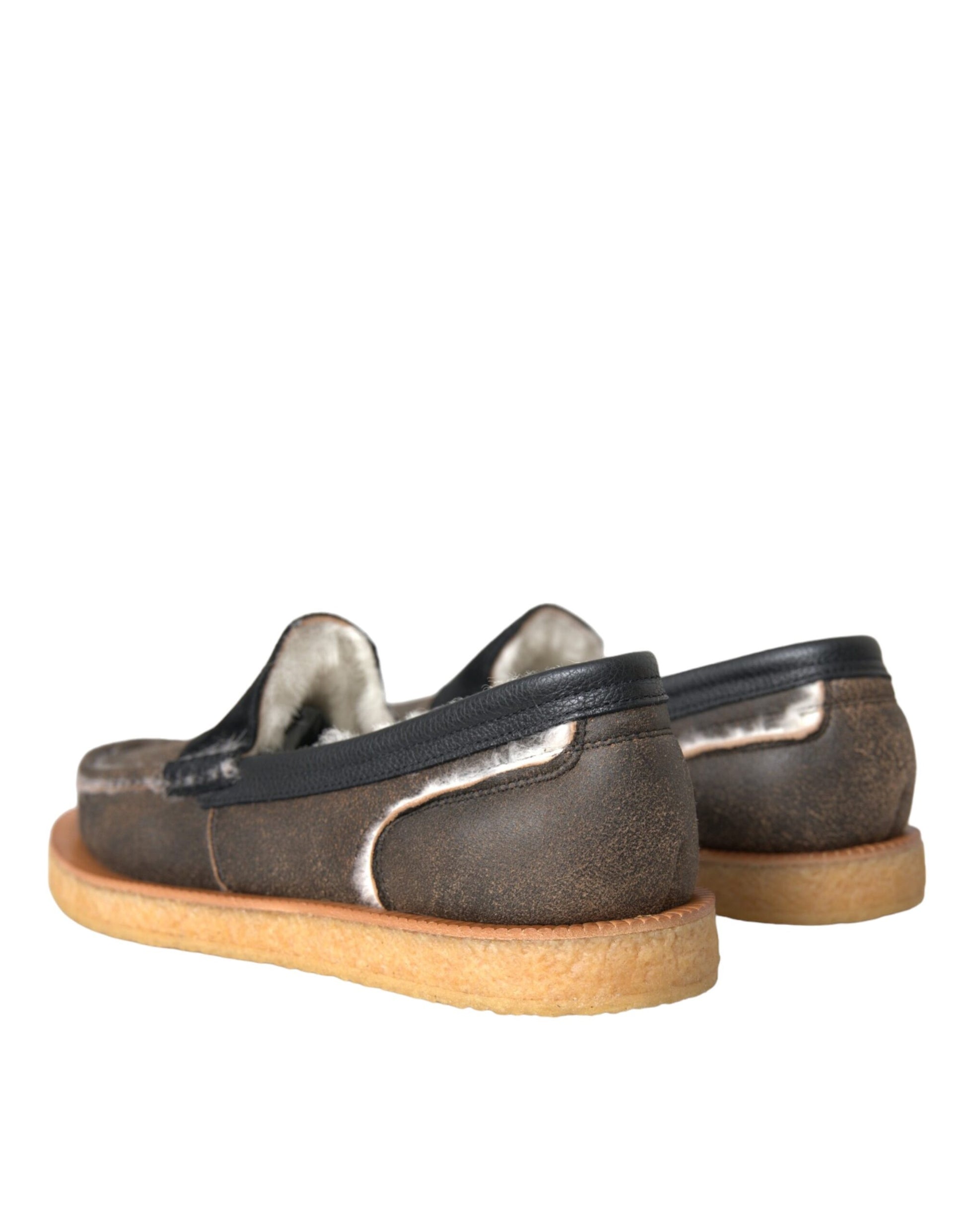 Mocassins pour homme en cuir et fourrure marron et noire Dolce & Gabbana