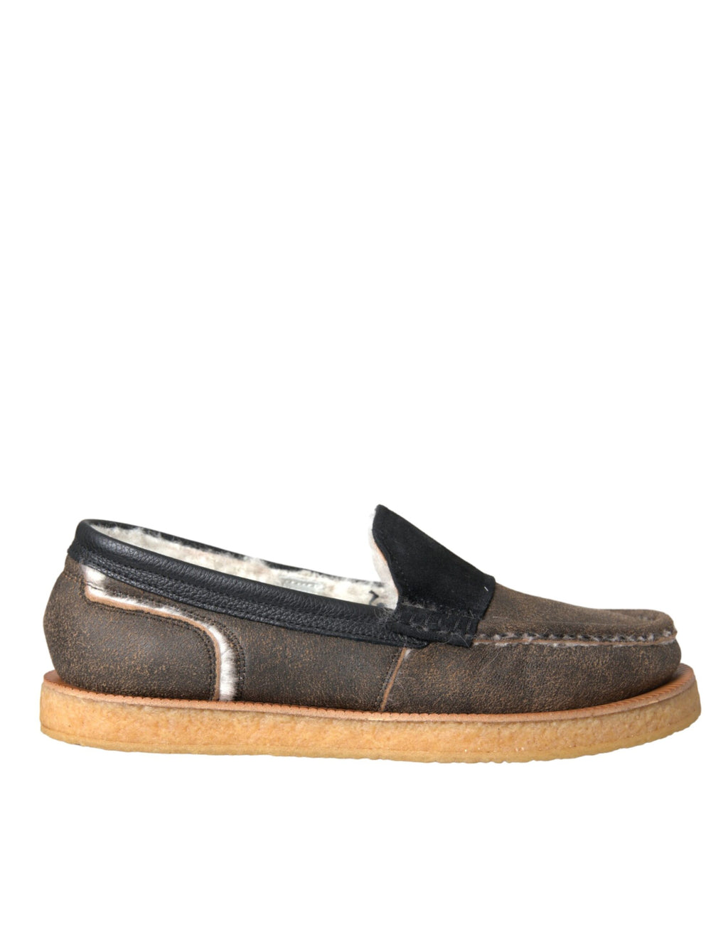 Mocassins pour homme en cuir et fourrure marron et noire Dolce & Gabbana