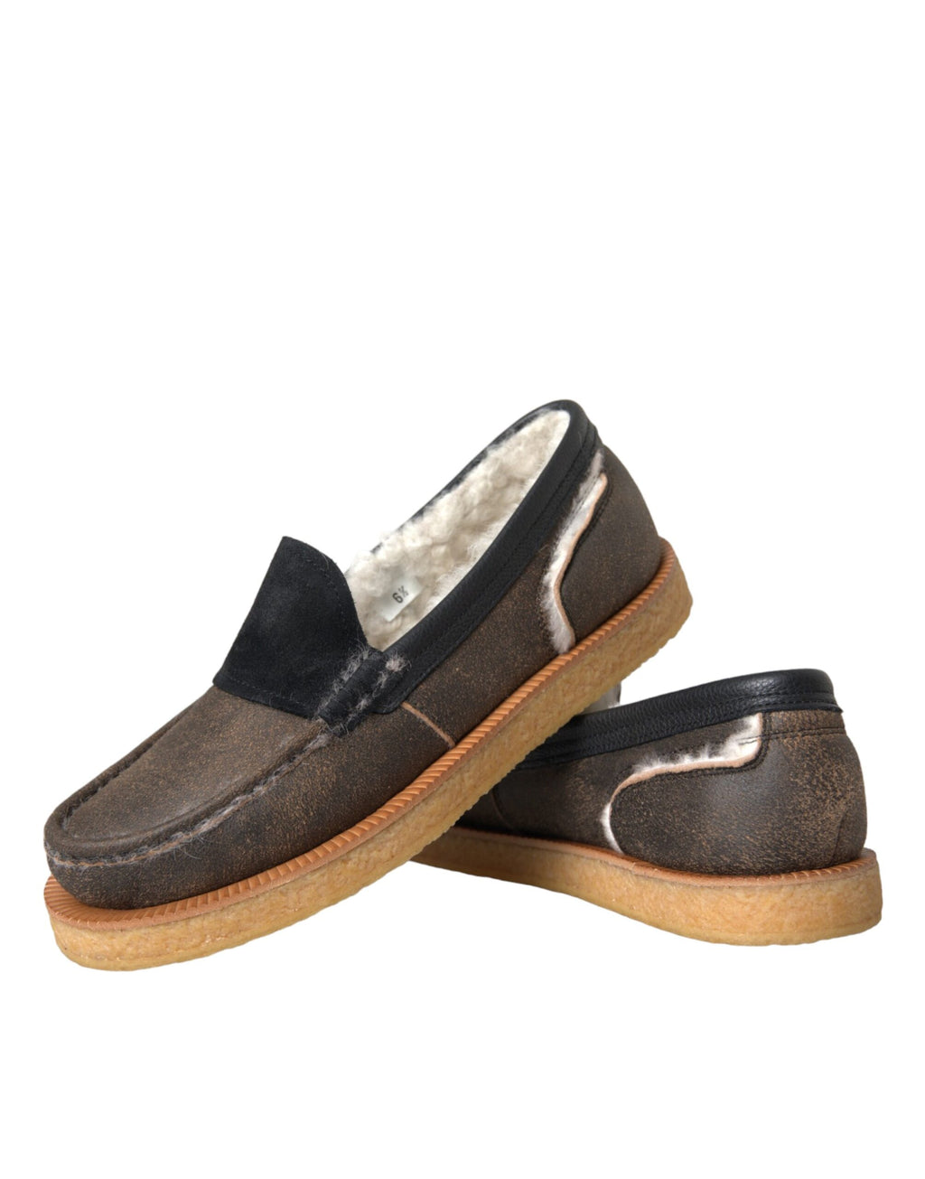 Mocassins pour homme en cuir et fourrure marron et noire Dolce & Gabbana