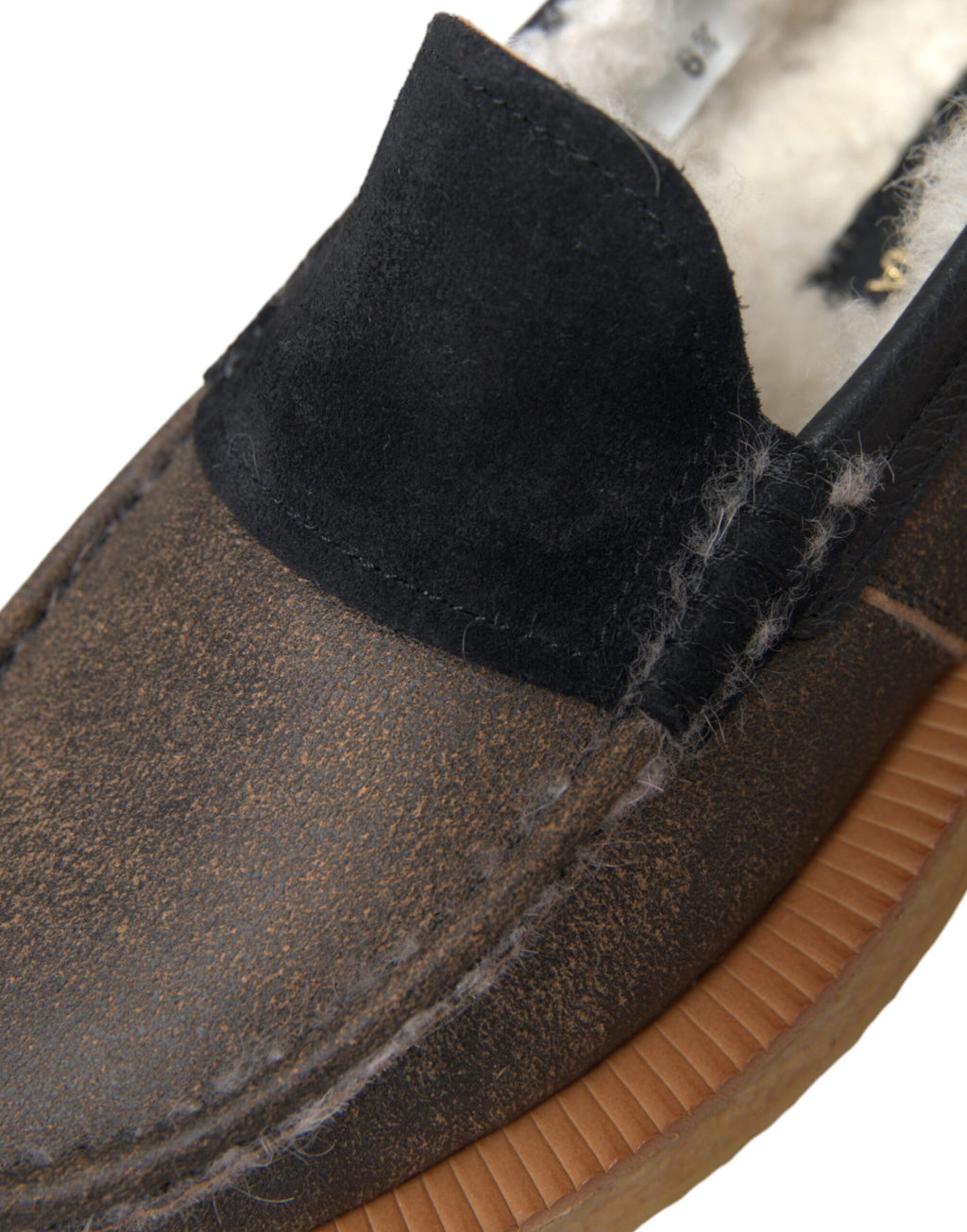 Mocassins pour homme en cuir et fourrure marron et noire Dolce & Gabbana