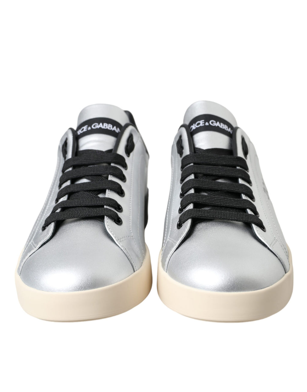 Chaussures pour homme Dolce & Gabbana Baskets Portofino Argentées en Cuir de Veau