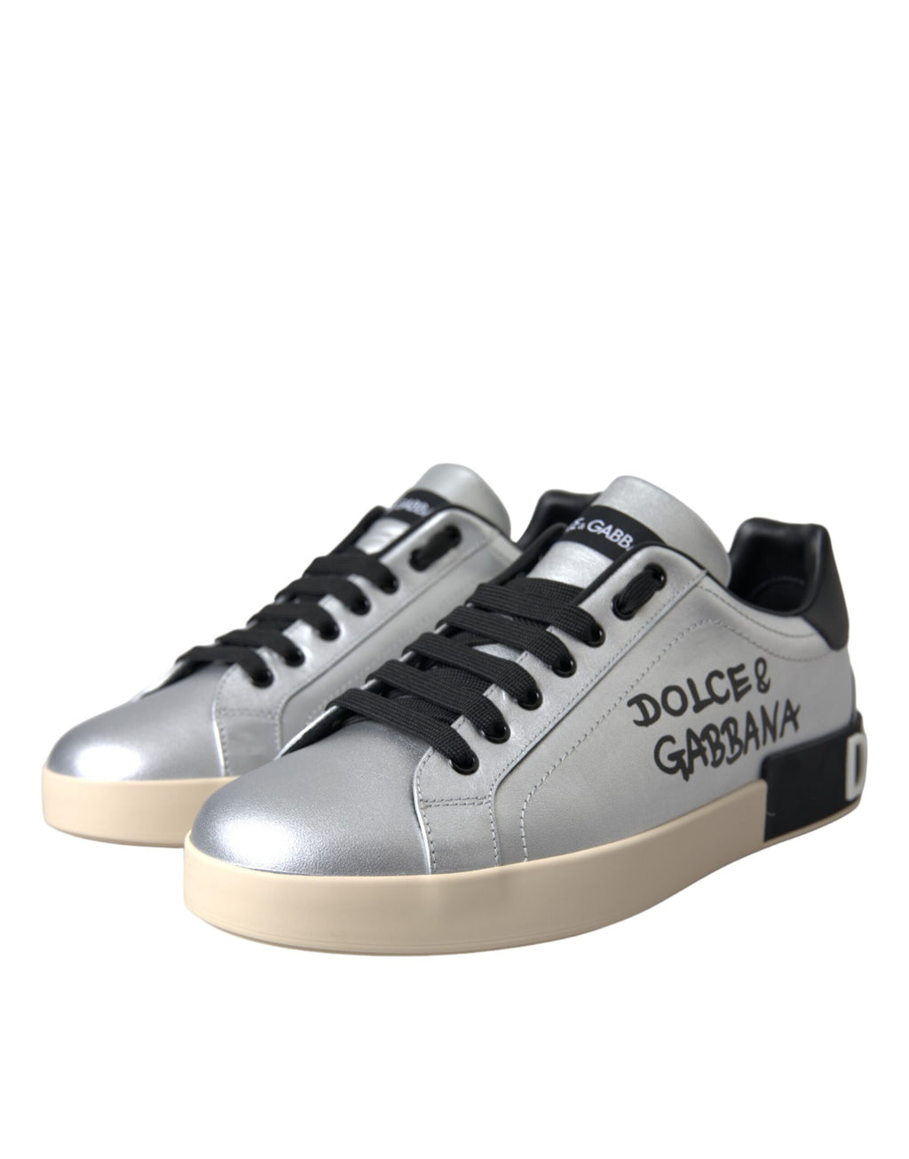 Chaussures pour homme Dolce & Gabbana Baskets Portofino Argentées en Cuir de Veau