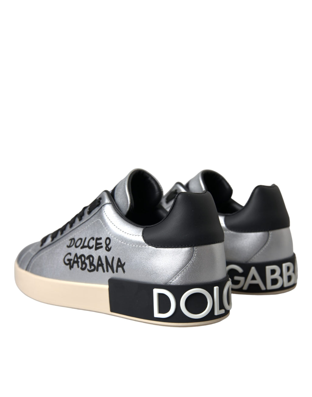 Chaussures pour homme Dolce & Gabbana Baskets Portofino Argentées en Cuir de Veau