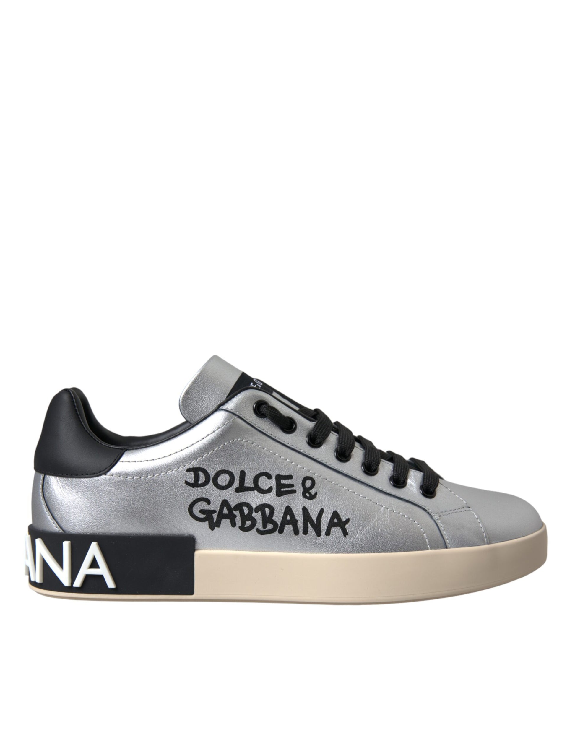 Chaussures pour homme Dolce & Gabbana Baskets Portofino Argentées en Cuir de Veau