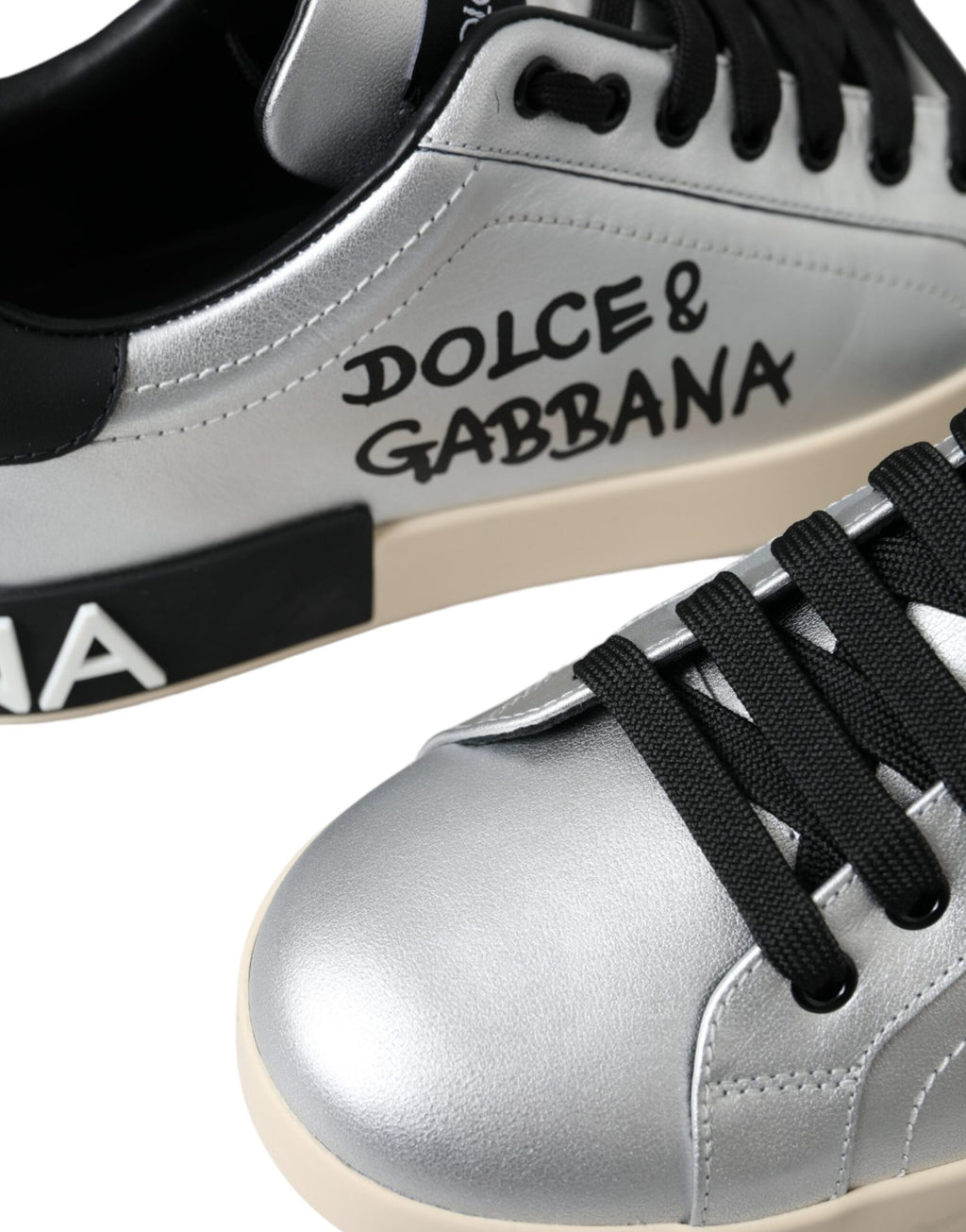 Chaussures pour homme Dolce & Gabbana Baskets Portofino Argentées en Cuir de Veau