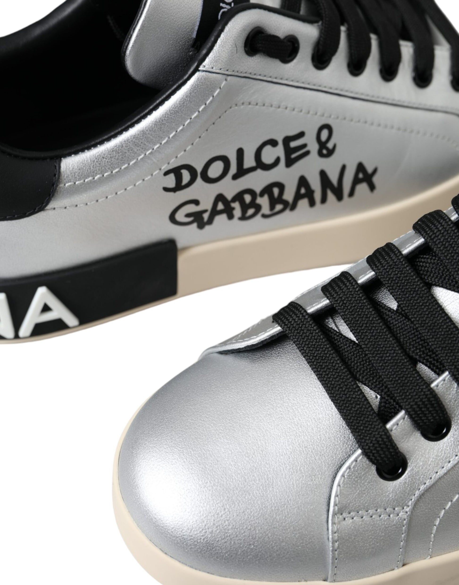 Chaussures pour homme Dolce & Gabbana Baskets Portofino Argentées en Cuir de Veau