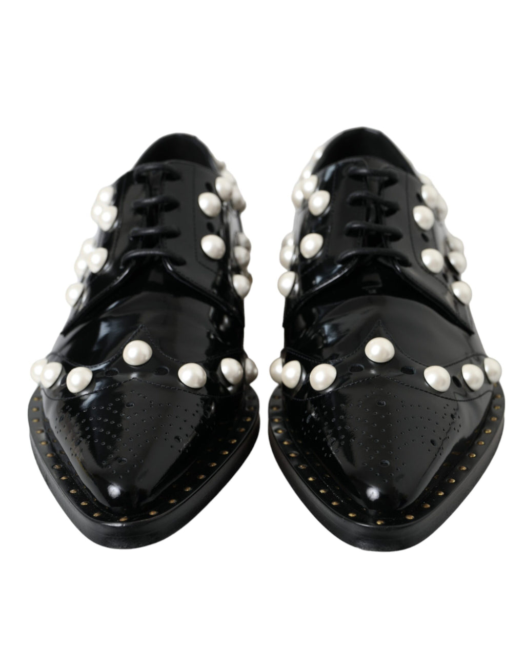 Chaussures Dolce & Gabbana noires en cuir brodées de fausses perles