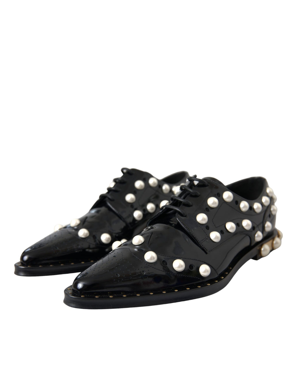 Chaussures Dolce & Gabbana noires en cuir brodées de fausses perles