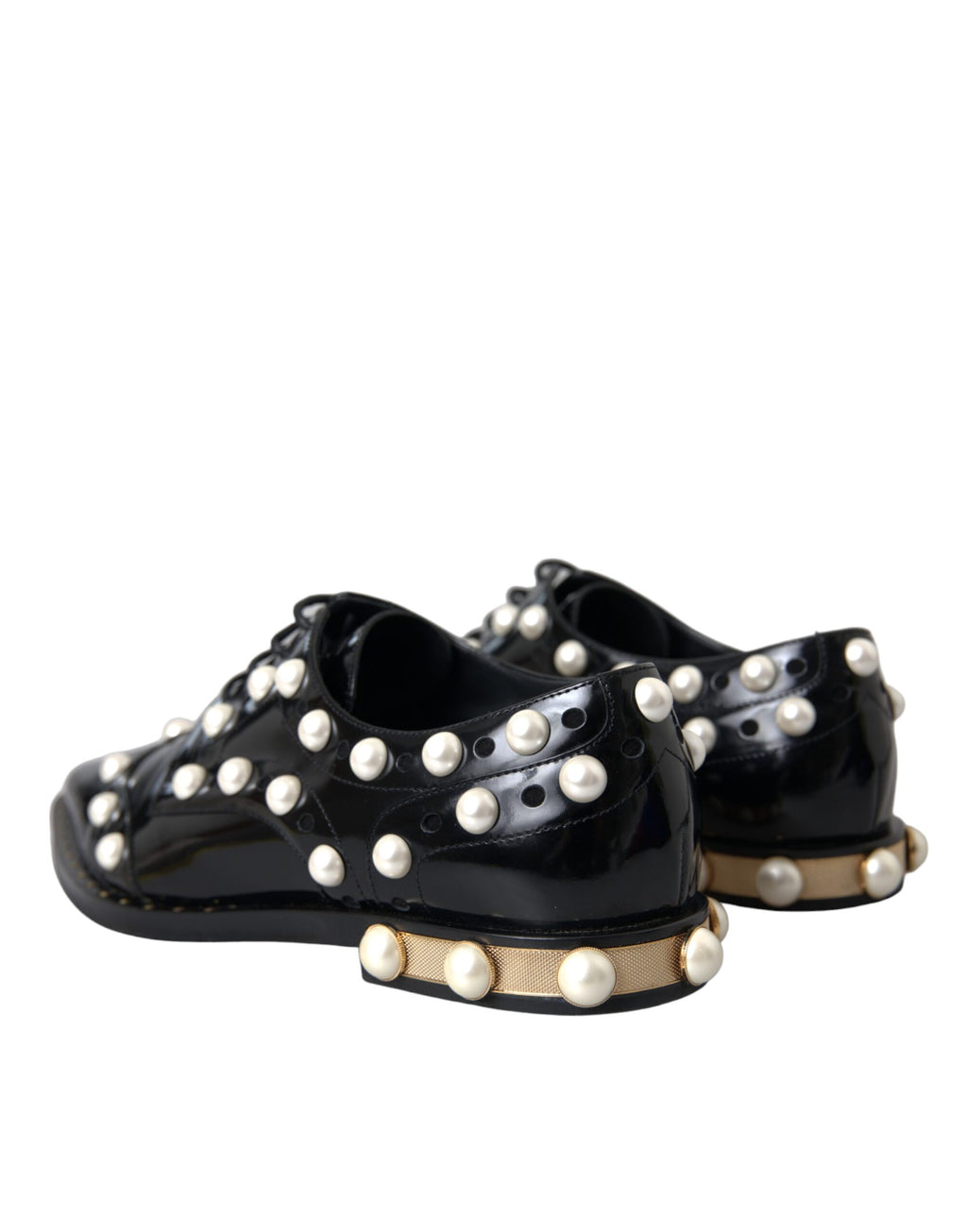 Chaussures Dolce & Gabbana noires en cuir brodées de fausses perles