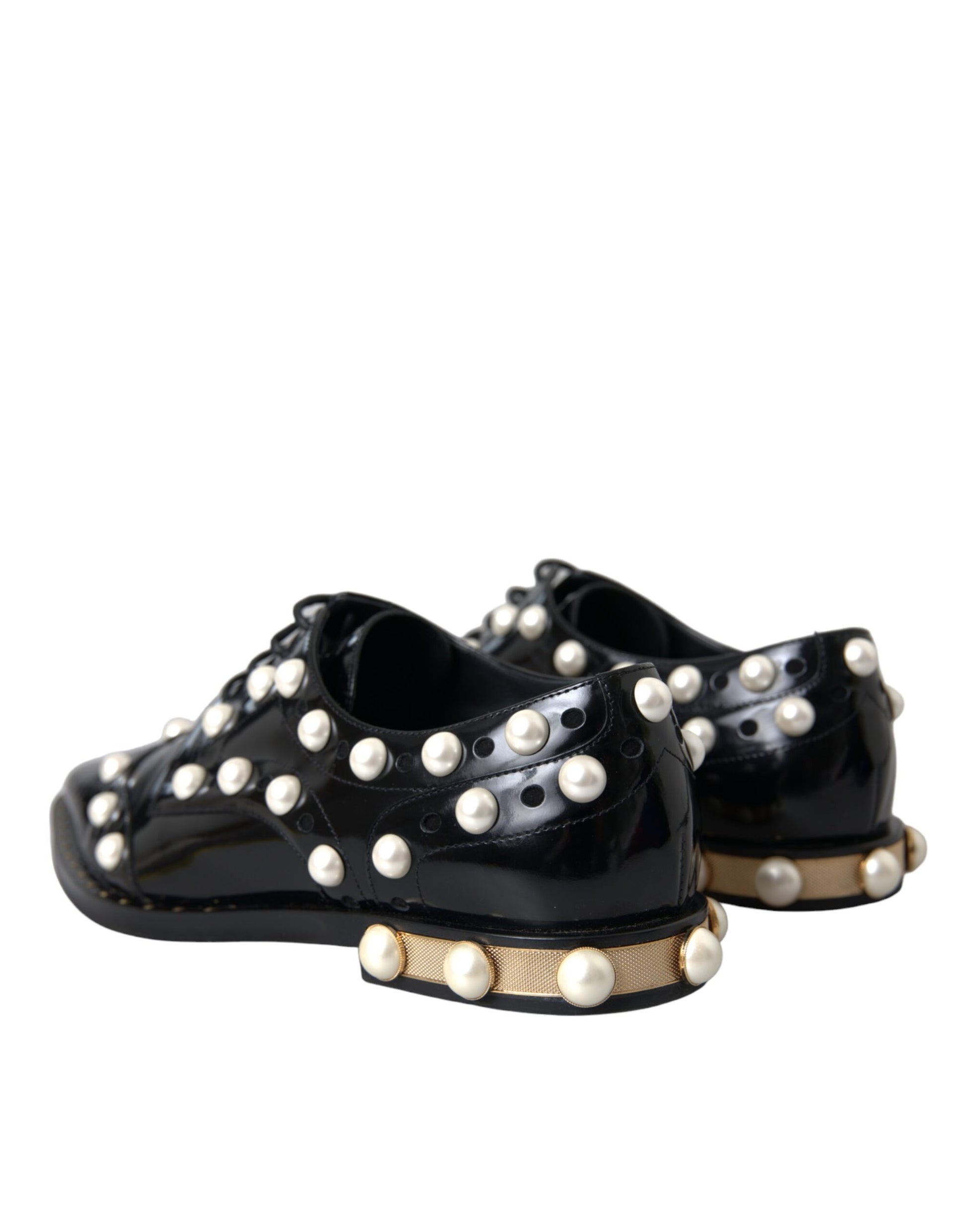 Chaussures Dolce & Gabbana noires en cuir brodées de fausses perles