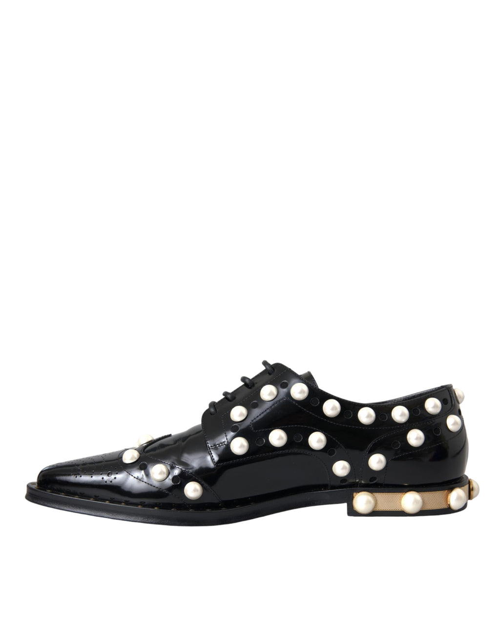 Chaussures Dolce & Gabbana noires en cuir brodées de fausses perles