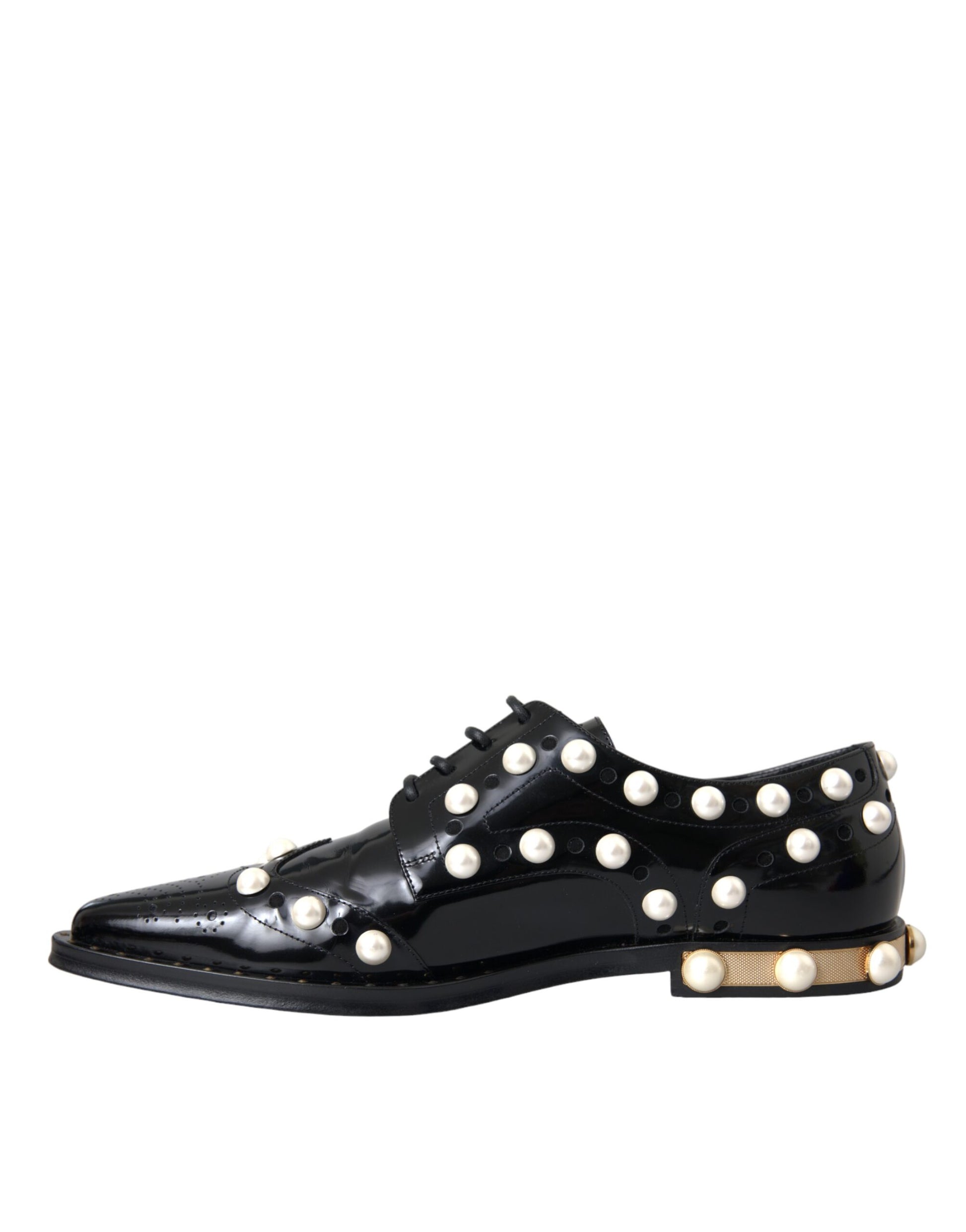 Chaussures Dolce & Gabbana noires en cuir brodées de fausses perles