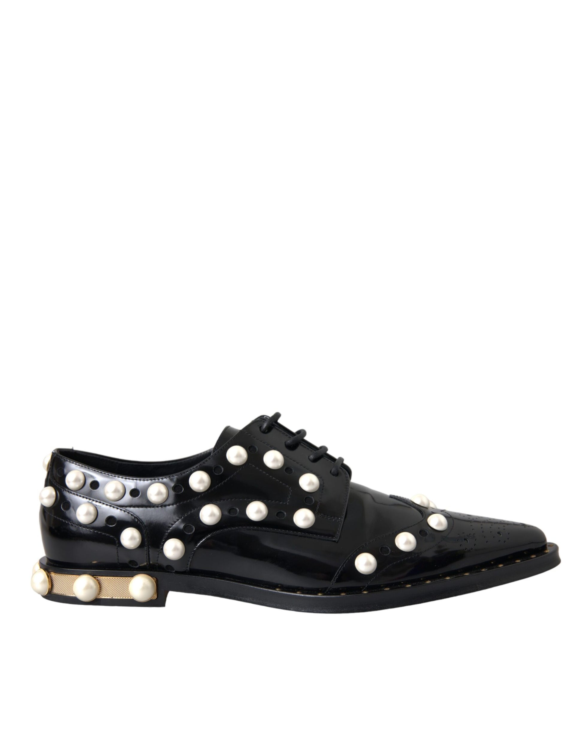 Chaussures Dolce & Gabbana noires en cuir brodées de fausses perles