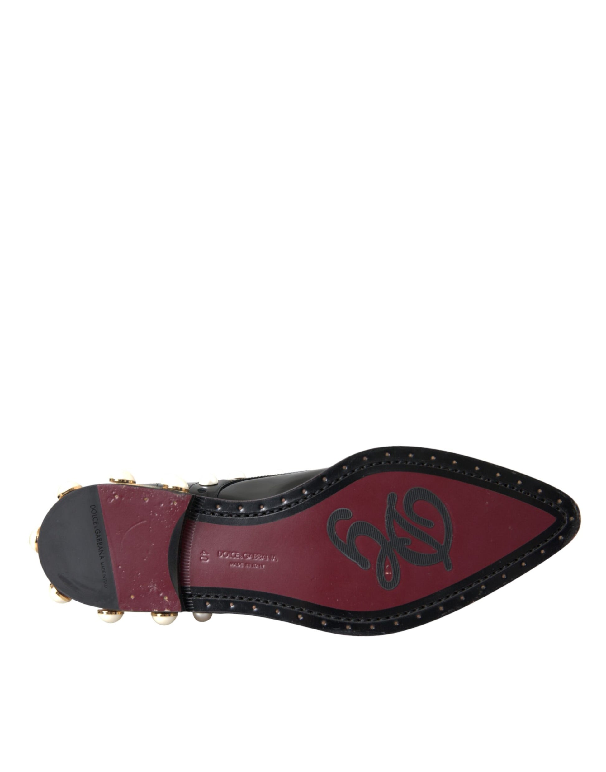 Chaussures Dolce & Gabbana noires en cuir brodées de fausses perles