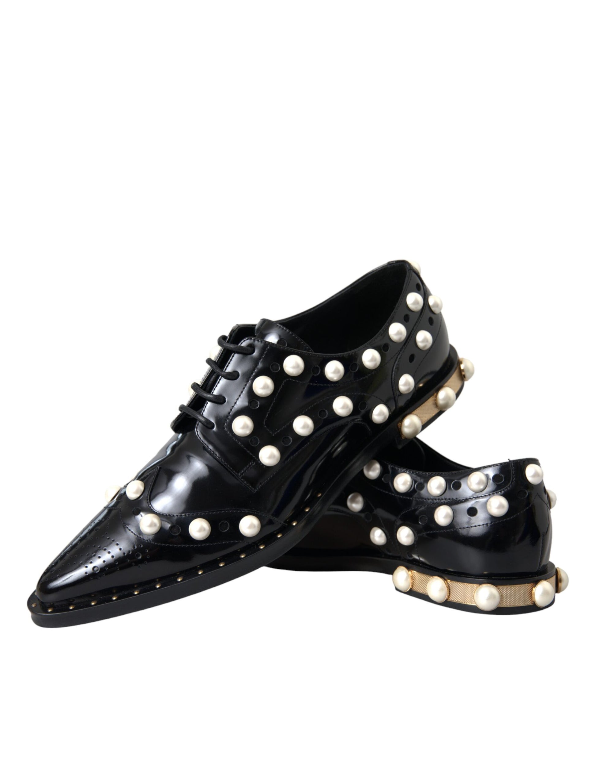 Chaussures Dolce & Gabbana noires en cuir brodées de fausses perles
