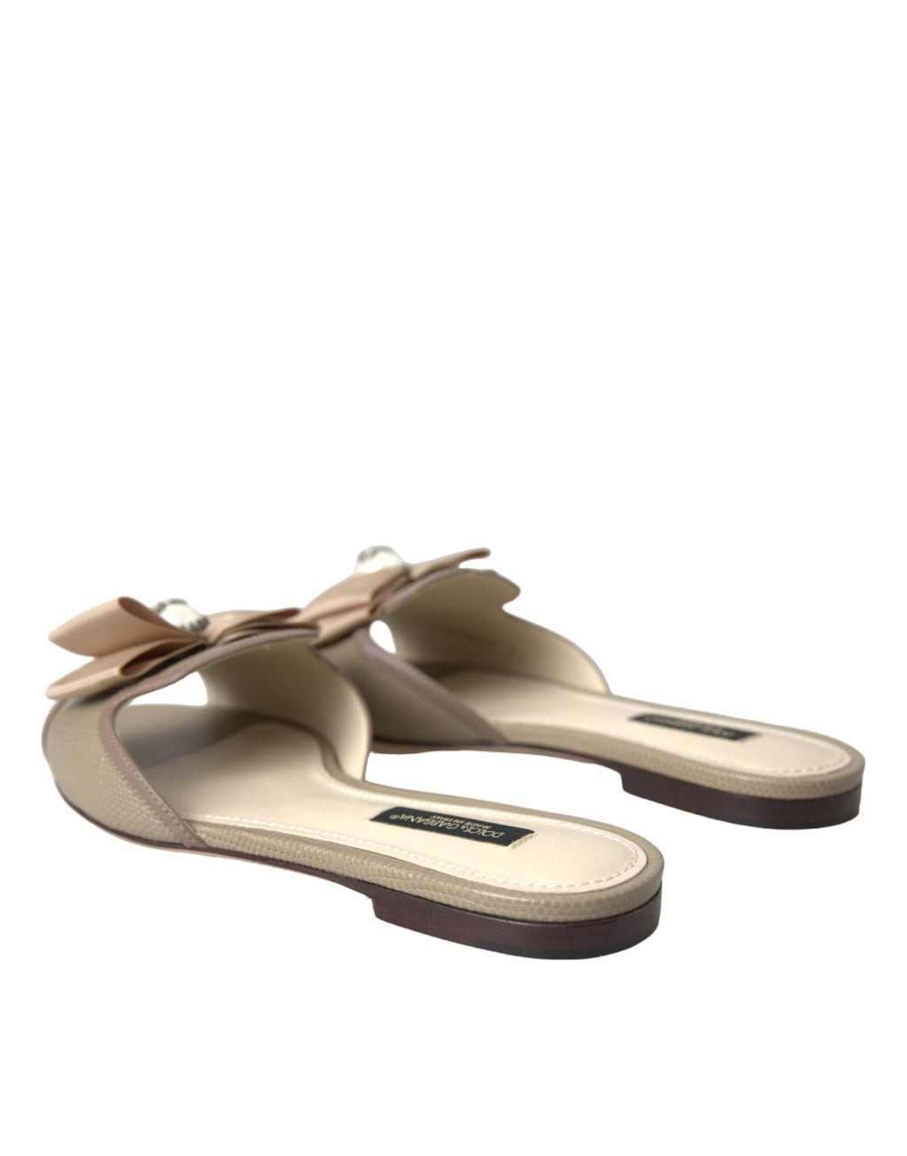 Dolce & Gabbana Sandales Plates Beige à Logo et Perles