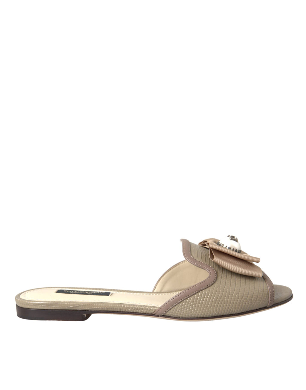 Dolce & Gabbana Sandales Plates Beige à Logo et Perles