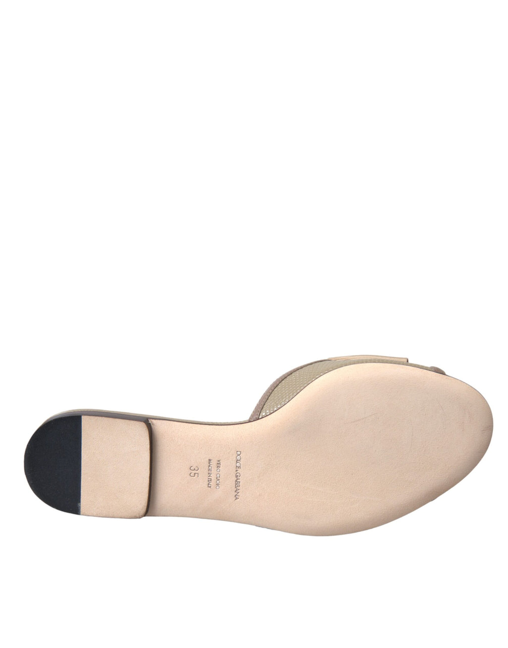 Dolce & Gabbana Sandales Plates Beige à Logo et Perles