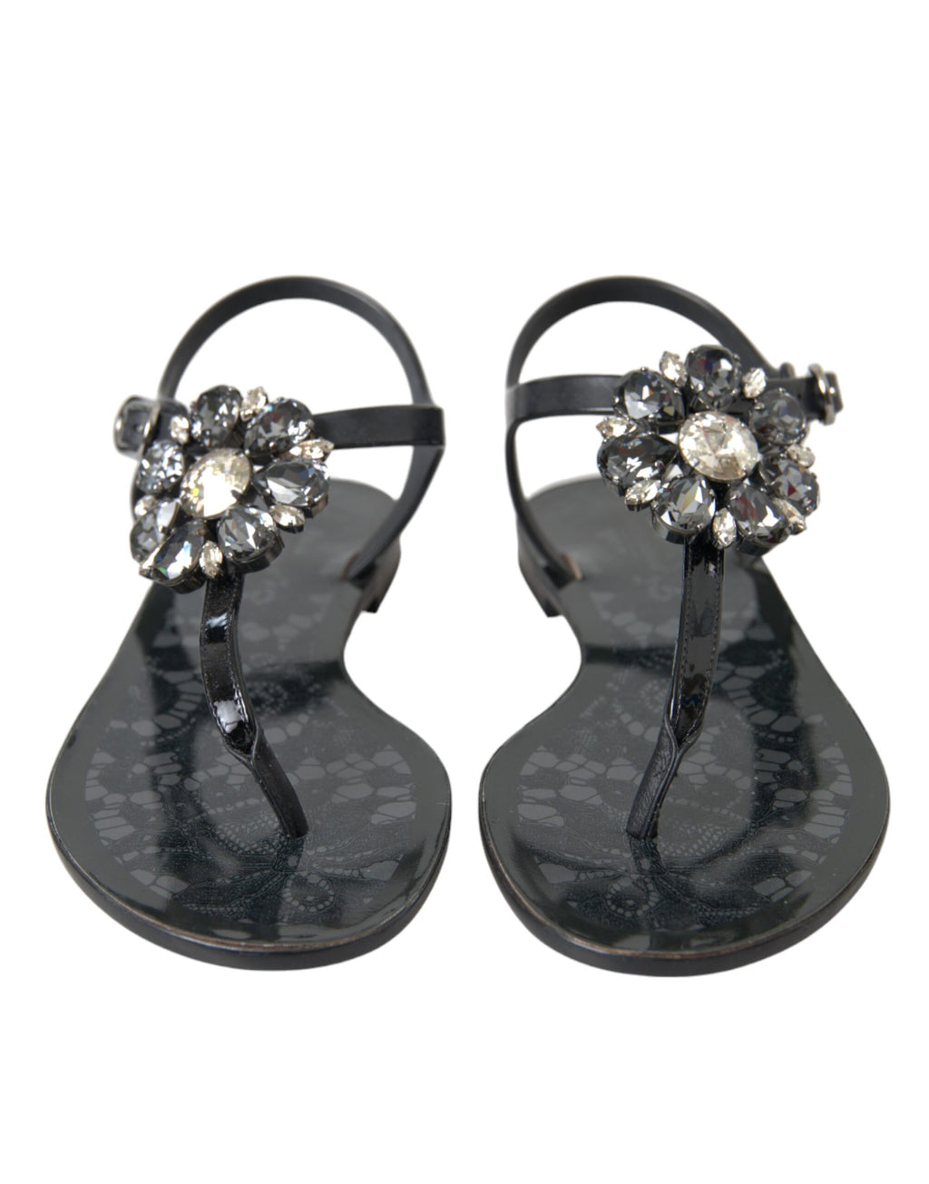 Dolce & Gabbana Sandales à talons plats noires ornées de cristaux