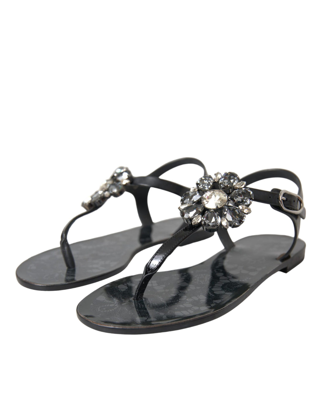 Dolce & Gabbana Sandales à talons plats noires ornées de cristaux