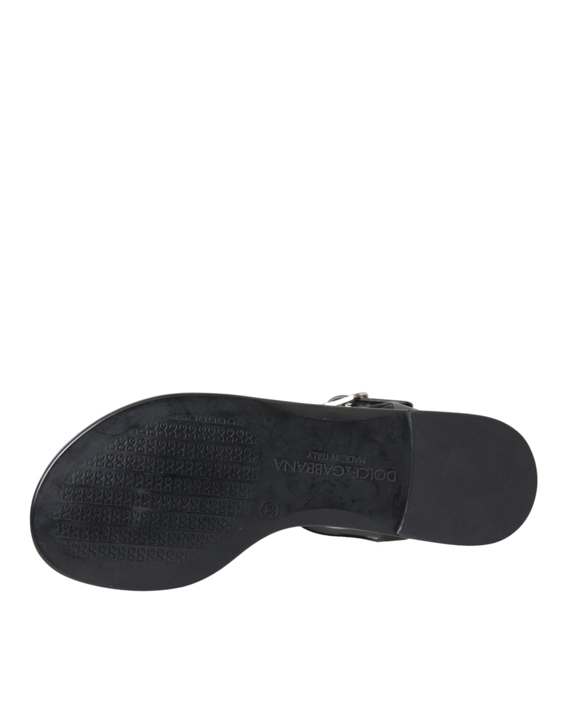 Dolce & Gabbana Sandales à talons plats noires ornées de cristaux