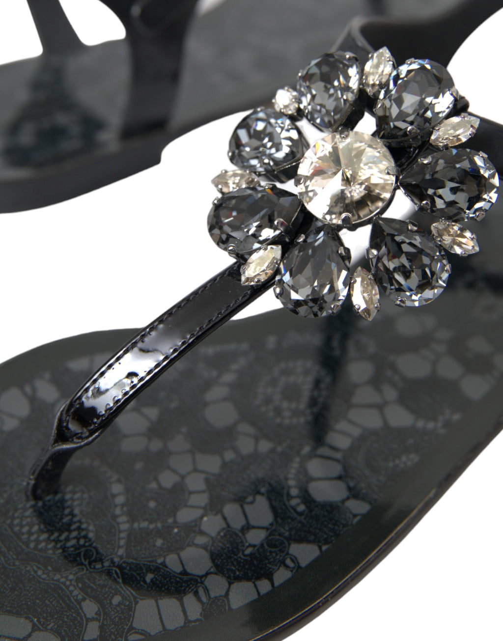 Dolce & Gabbana Sandales à talons plats noires ornées de cristaux