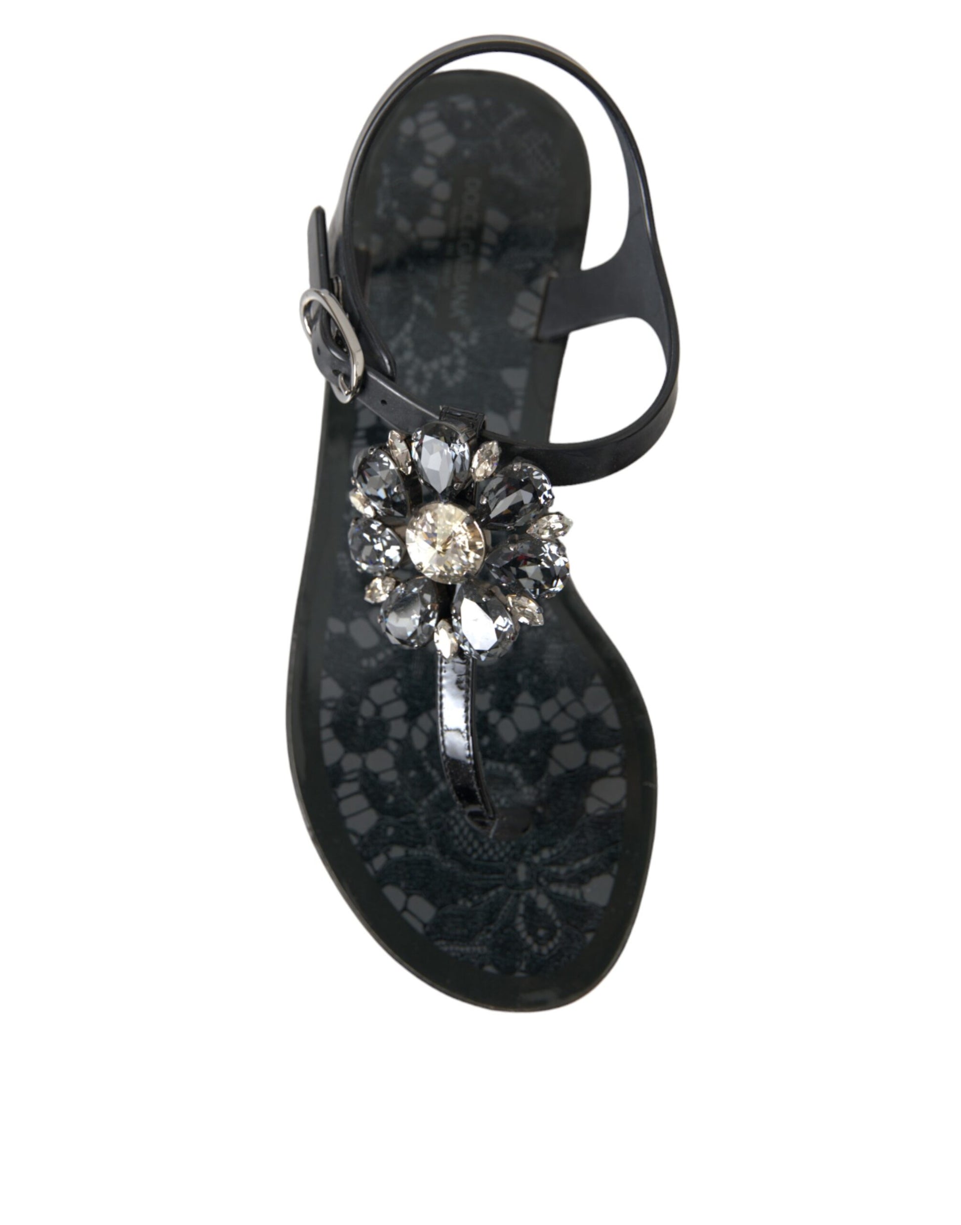 Dolce & Gabbana Sandales à talons plats noires ornées de cristaux