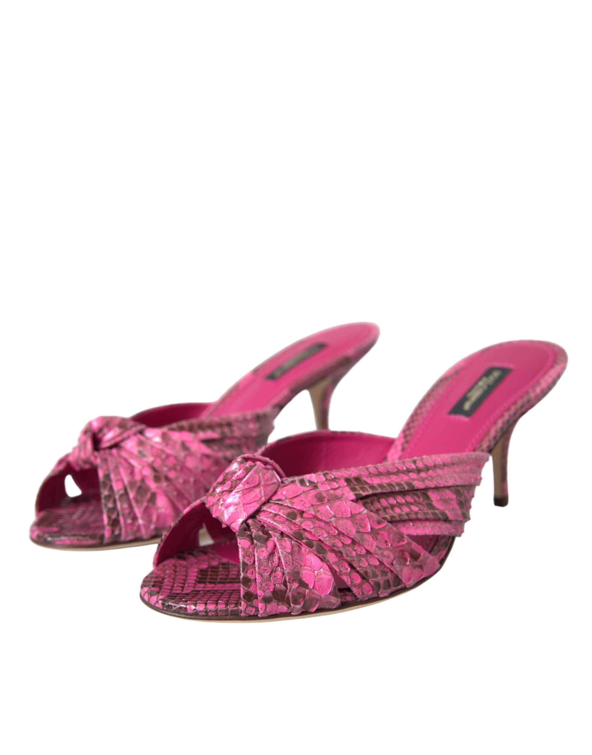 Chaussures mules à talons chaton en cuir exotique roses Dolce & Gabbana