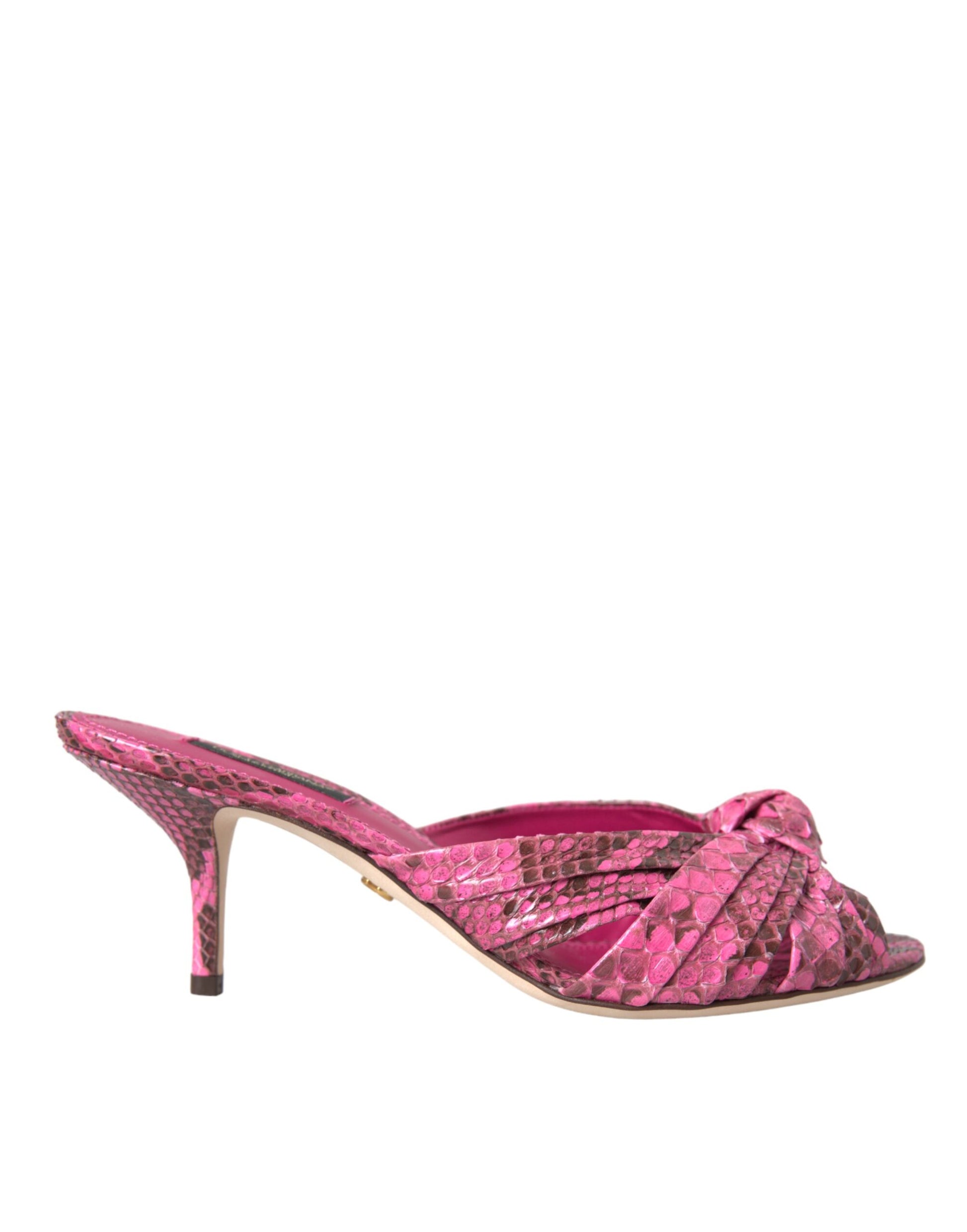 Chaussures mules à talons chaton en cuir exotique roses Dolce & Gabbana