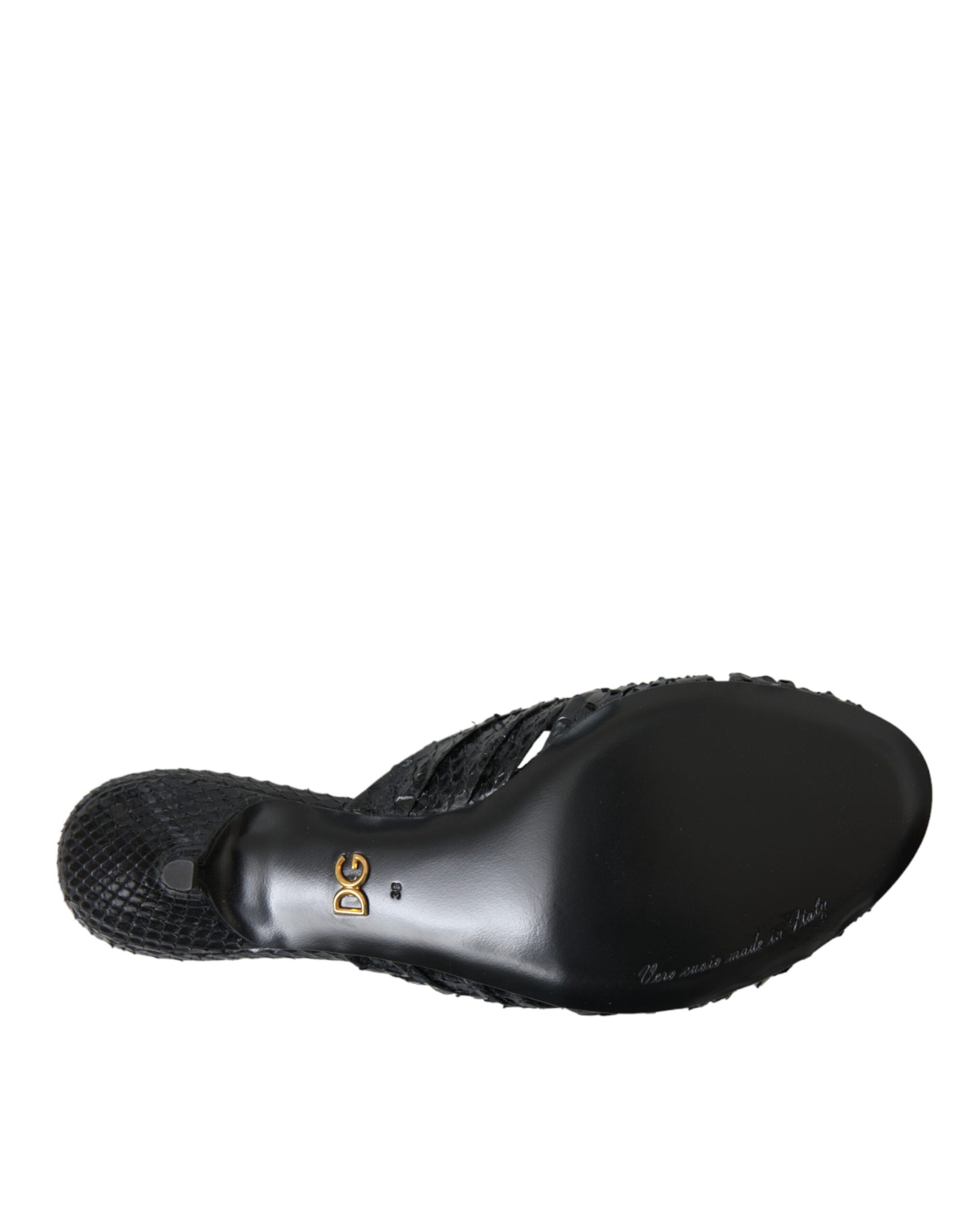 Chaussures à talons à enfiler en cuir exotique noir Dolce & Gabbana