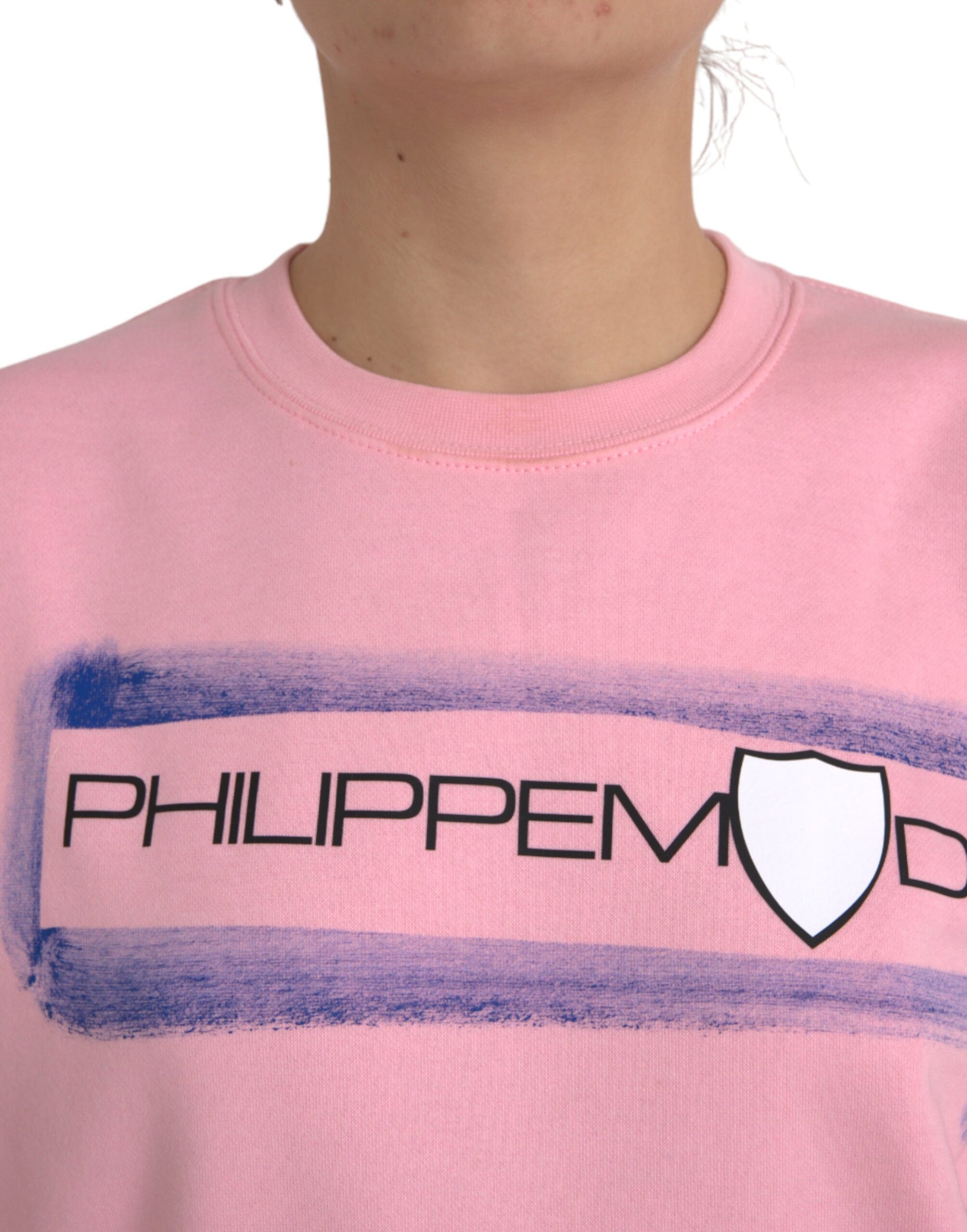 Pull-over Philippe Model rose en coton à manches longues avec logo imprimé