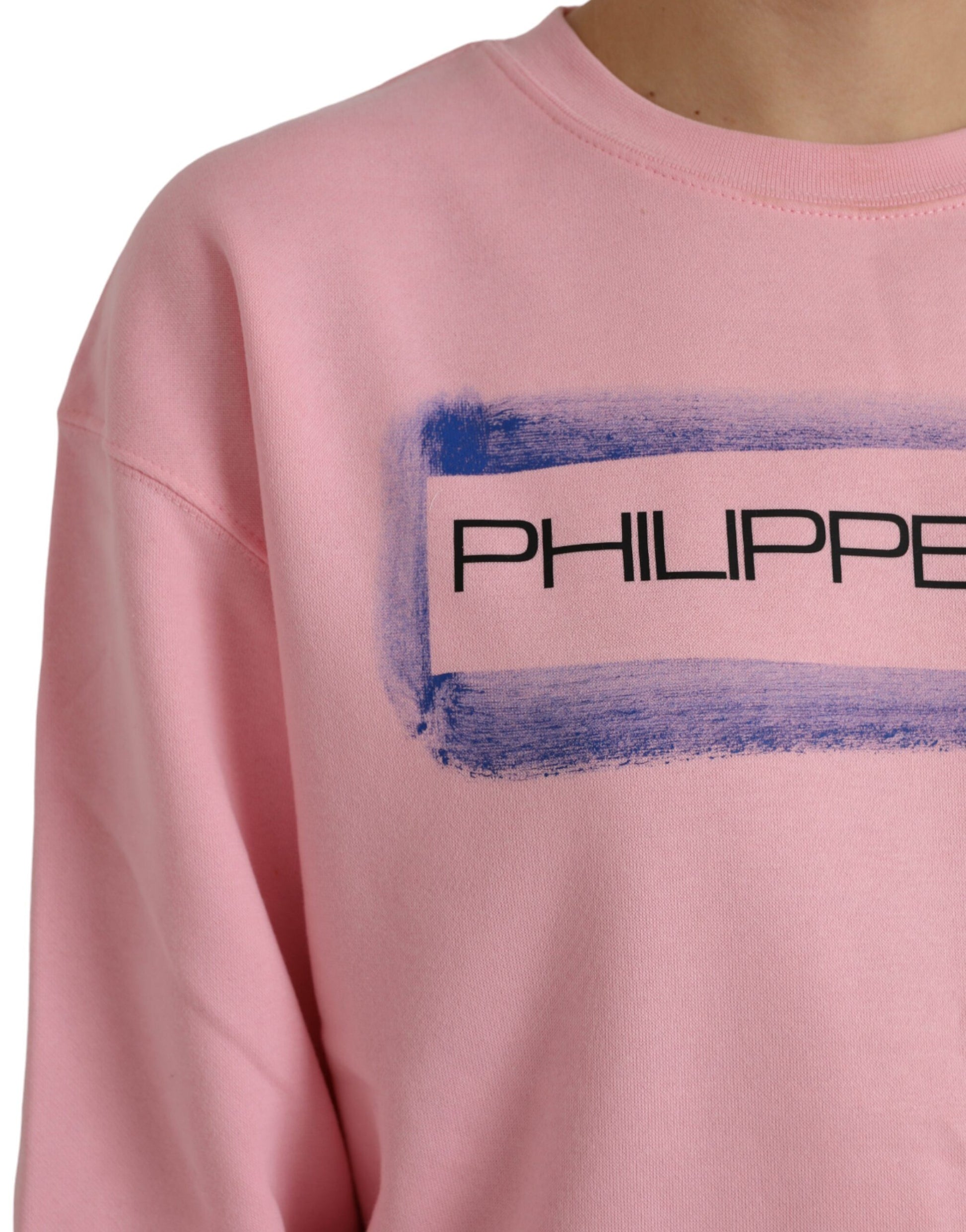 Pull-over Philippe Model rose en coton à manches longues avec logo imprimé