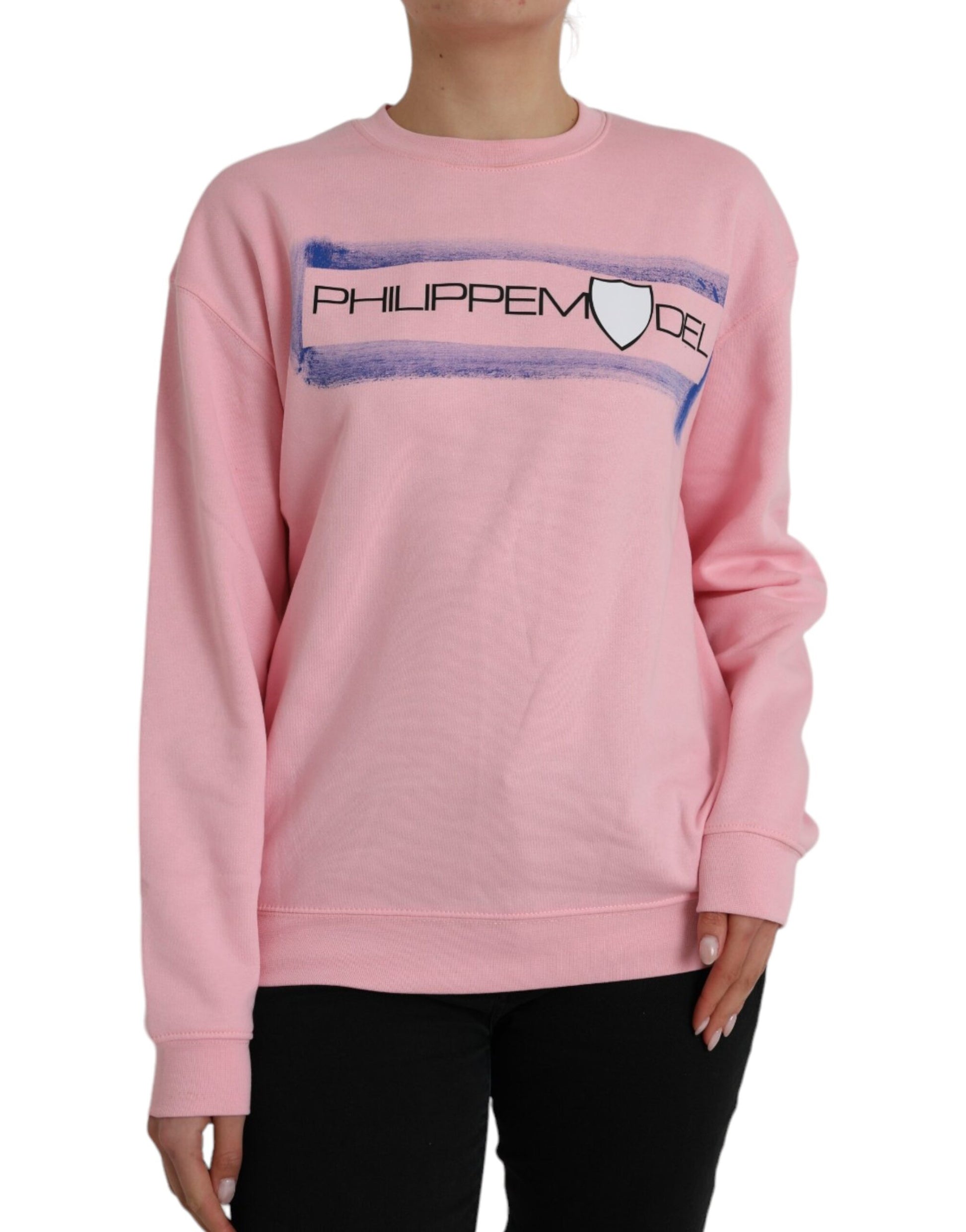 Pull Philippe Model en coton rose à manches longues avec logo imprimé