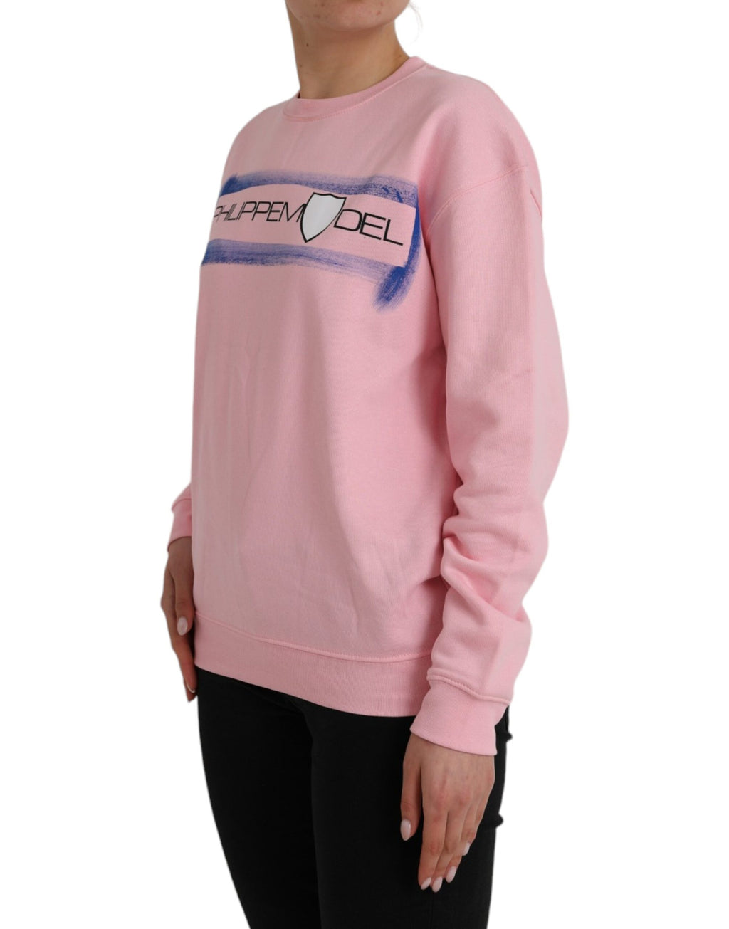 Pull Philippe Model en coton rose à manches longues avec logo imprimé