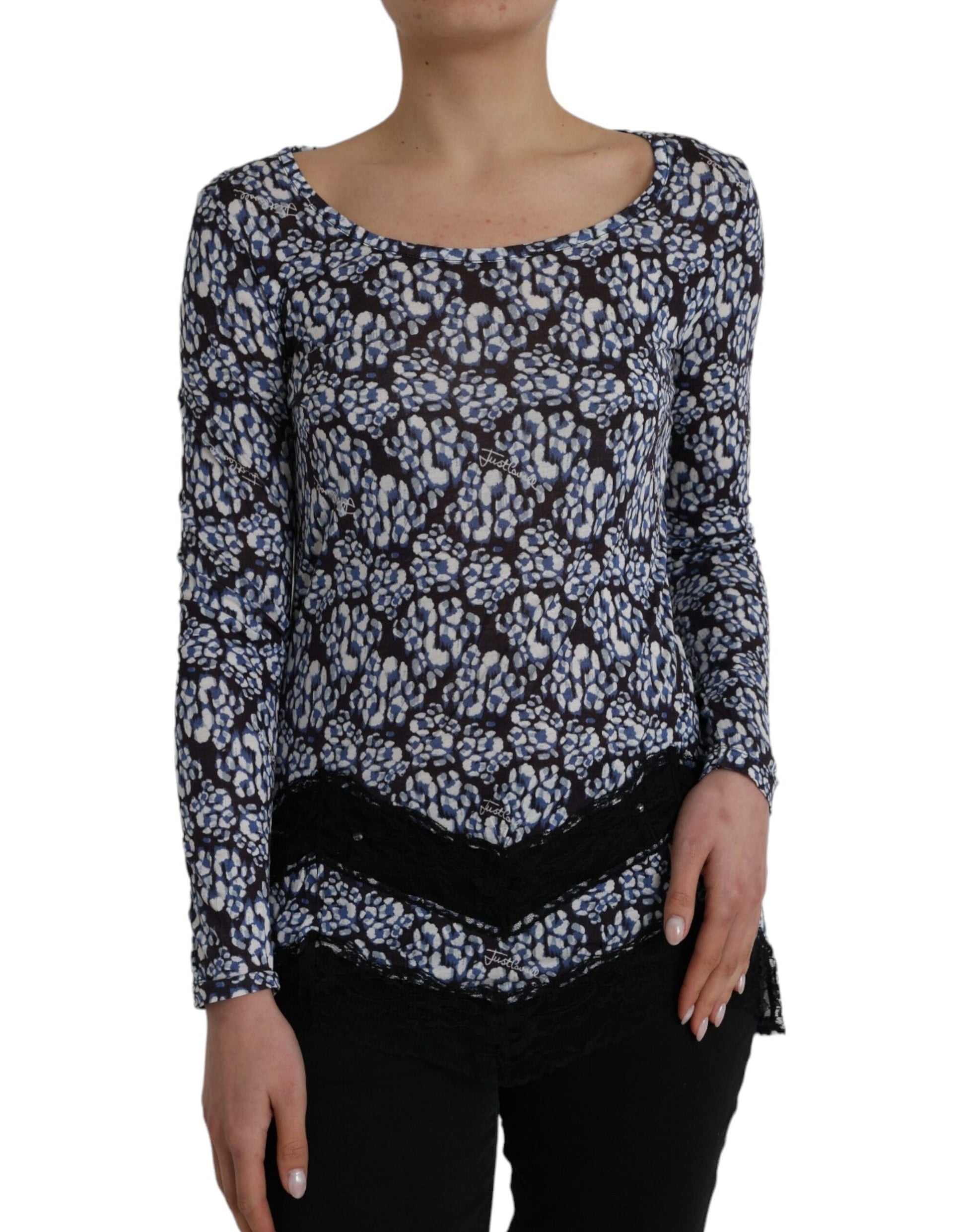 Haut à Manches Longues en Dentelle Florale Bleu Just Cavalli Blouse Sous-Vêtement
