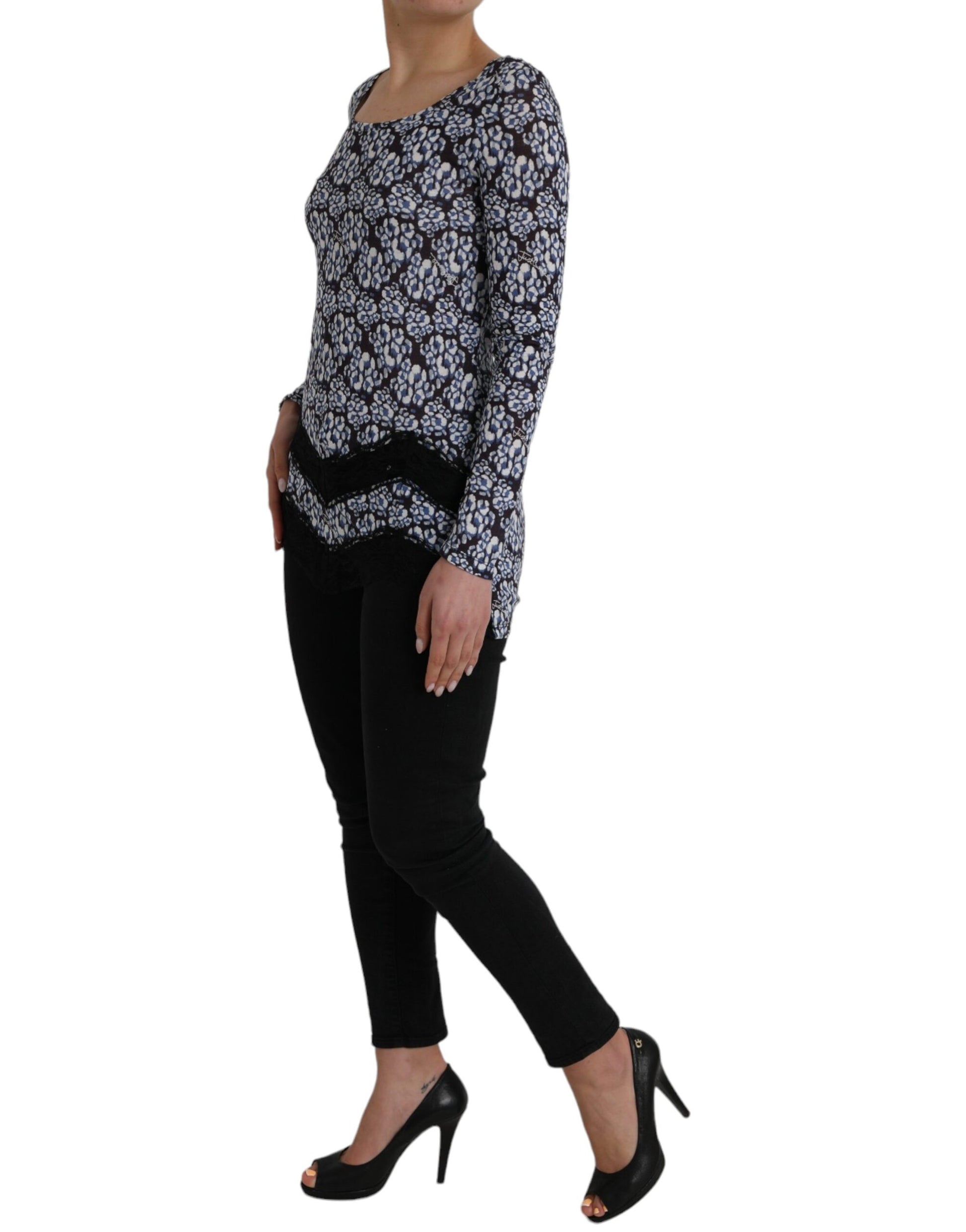 Haut à Manches Longues en Dentelle Florale Bleu Just Cavalli Blouse Sous-Vêtement