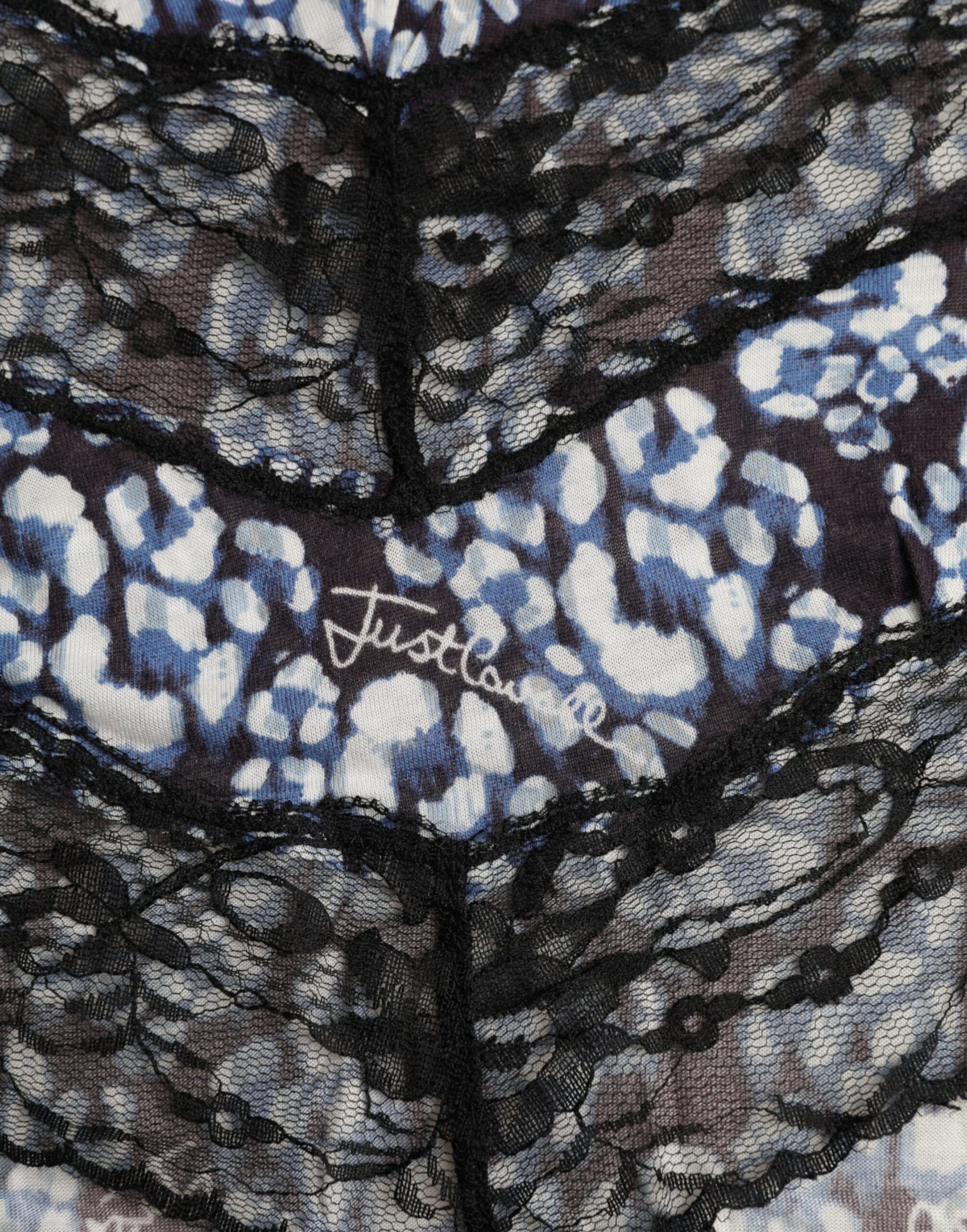 Haut à Manches Longues en Dentelle Florale Bleu Just Cavalli Blouse Sous-Vêtement