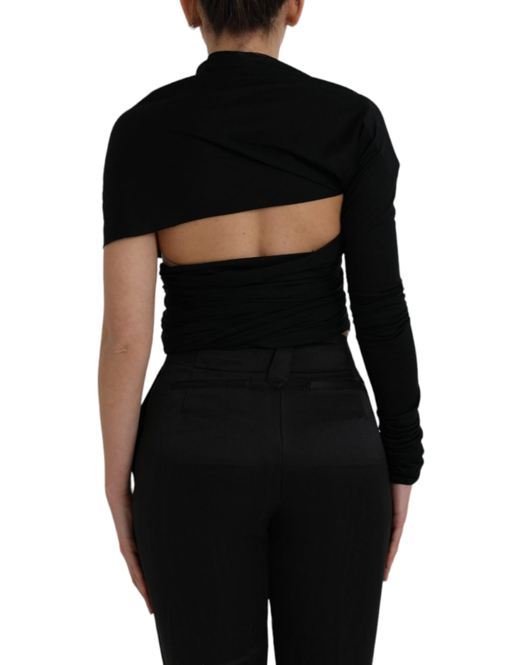 Haut à manches longues asymétrique Dolce & Gabbana en laine noire avec découpes