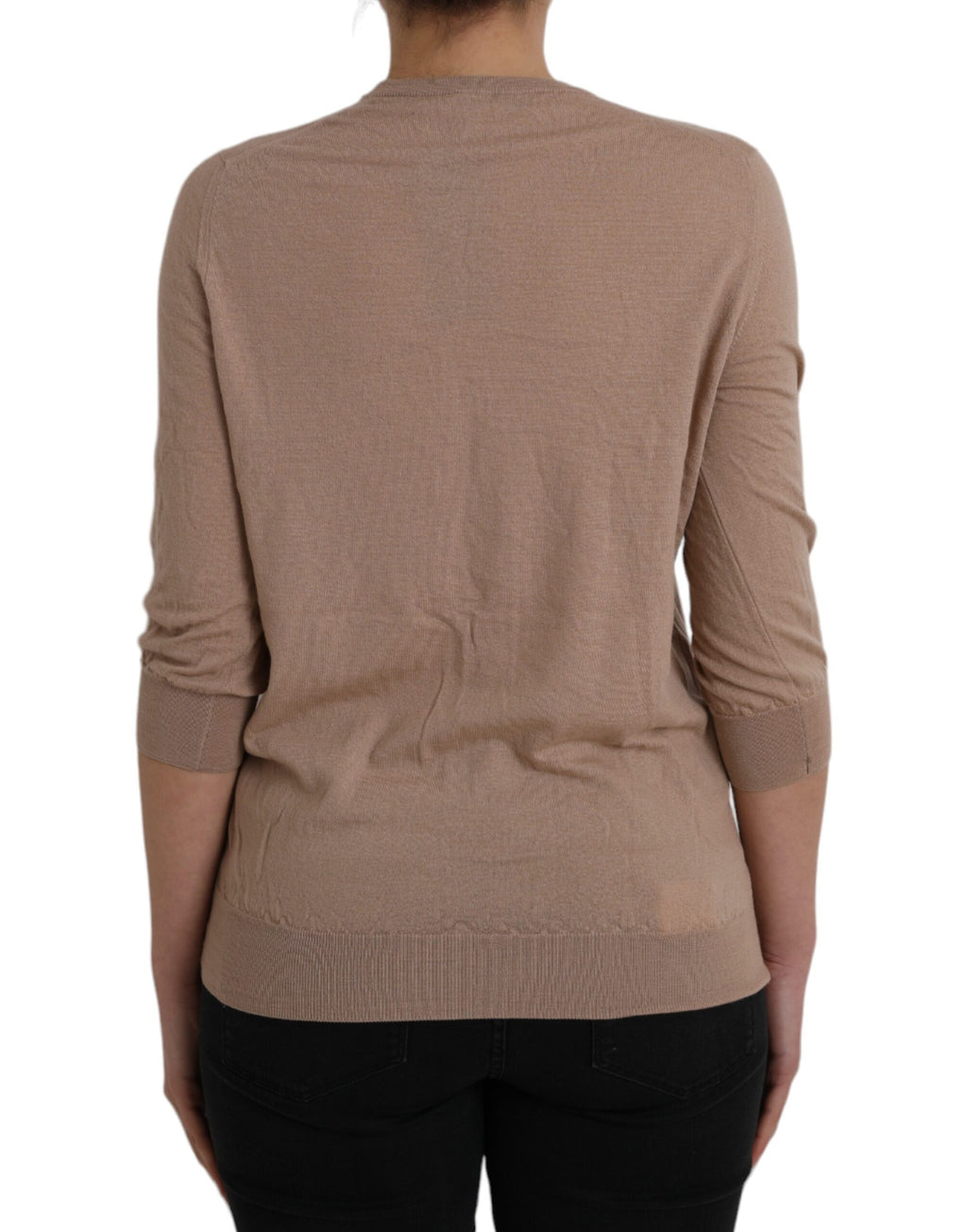 Haut Blouse Manches 3/4 en Laine Marron et Dentelle Noire Dolce & Gabbana