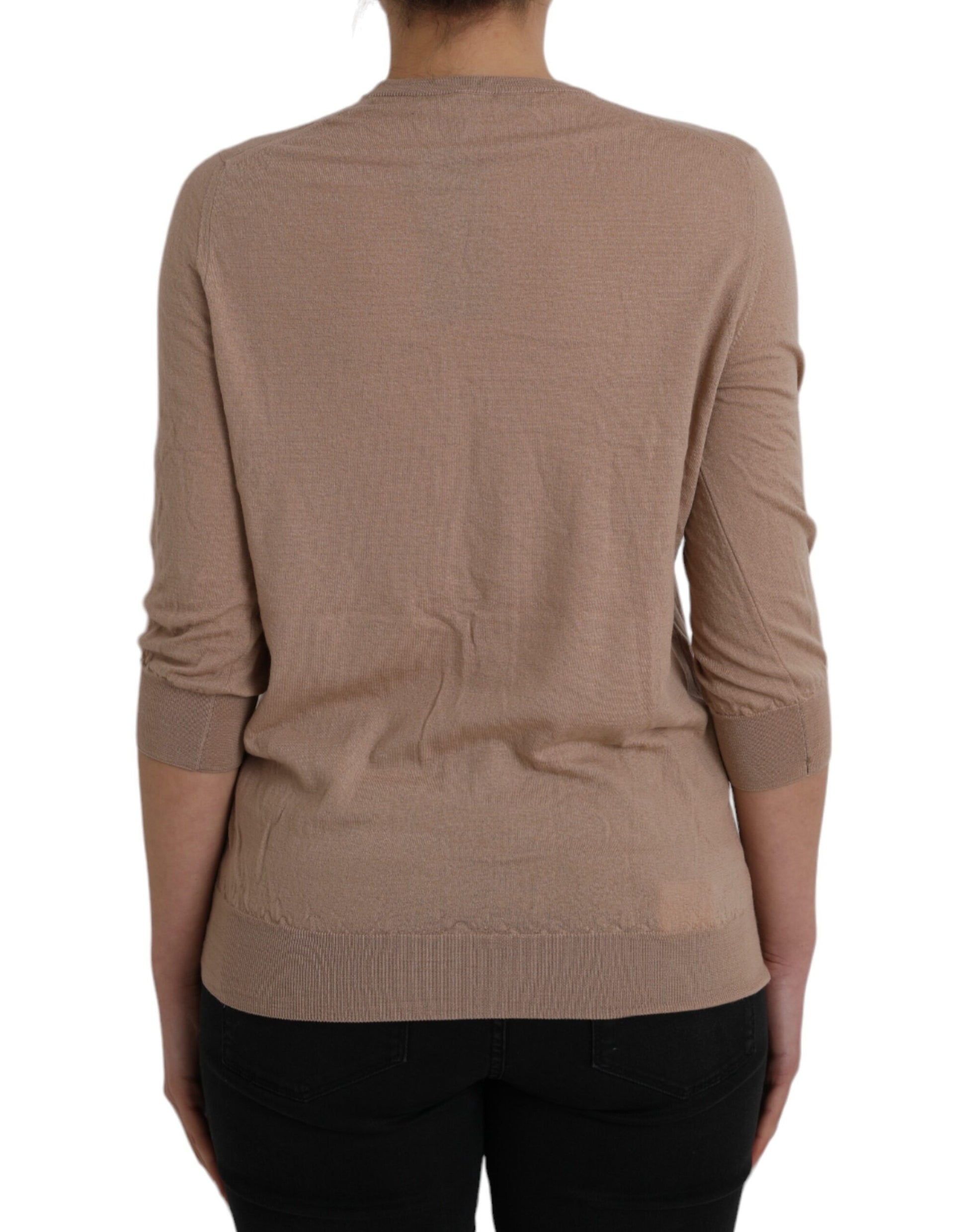 Haut Blouse Manches 3/4 en Laine Marron et Dentelle Noire Dolce & Gabbana